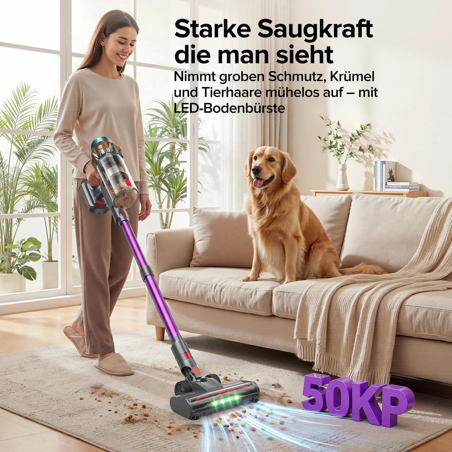 Lubluelu Bezprzewodowy odkurzacz akumulatorowy 50 kPa 50 min z funkcją samodzielnego ustawienia