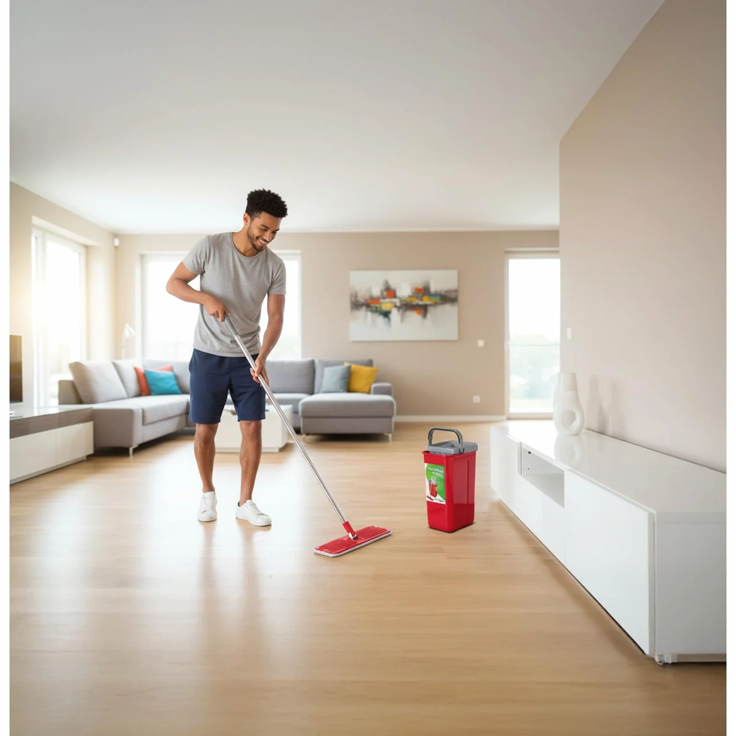Zestaw Płaski Mop z Wiadrem 5,7L Green Blue GB870 Drążek Teleskopowy 102-130 cm Mikrofibra