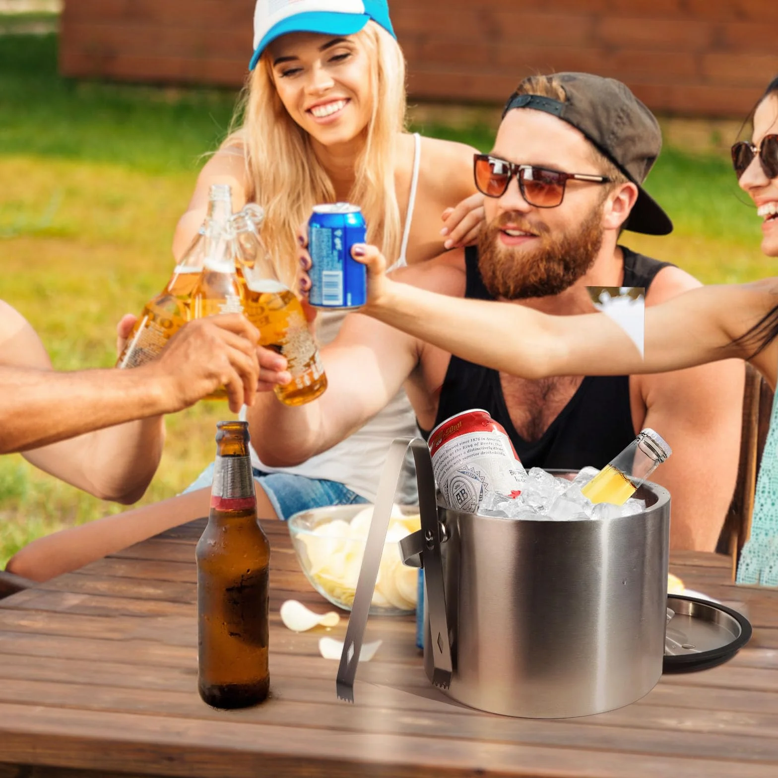 Pojemnik na kostki lodu 3,2 l, z pokrywką i szczypcami, z podwójnymi ściankami, izolowany pojemnik na kostki lodu ze stali nierdzewnej, wiadro na kostki lodu, do przechowywania kostek lodu