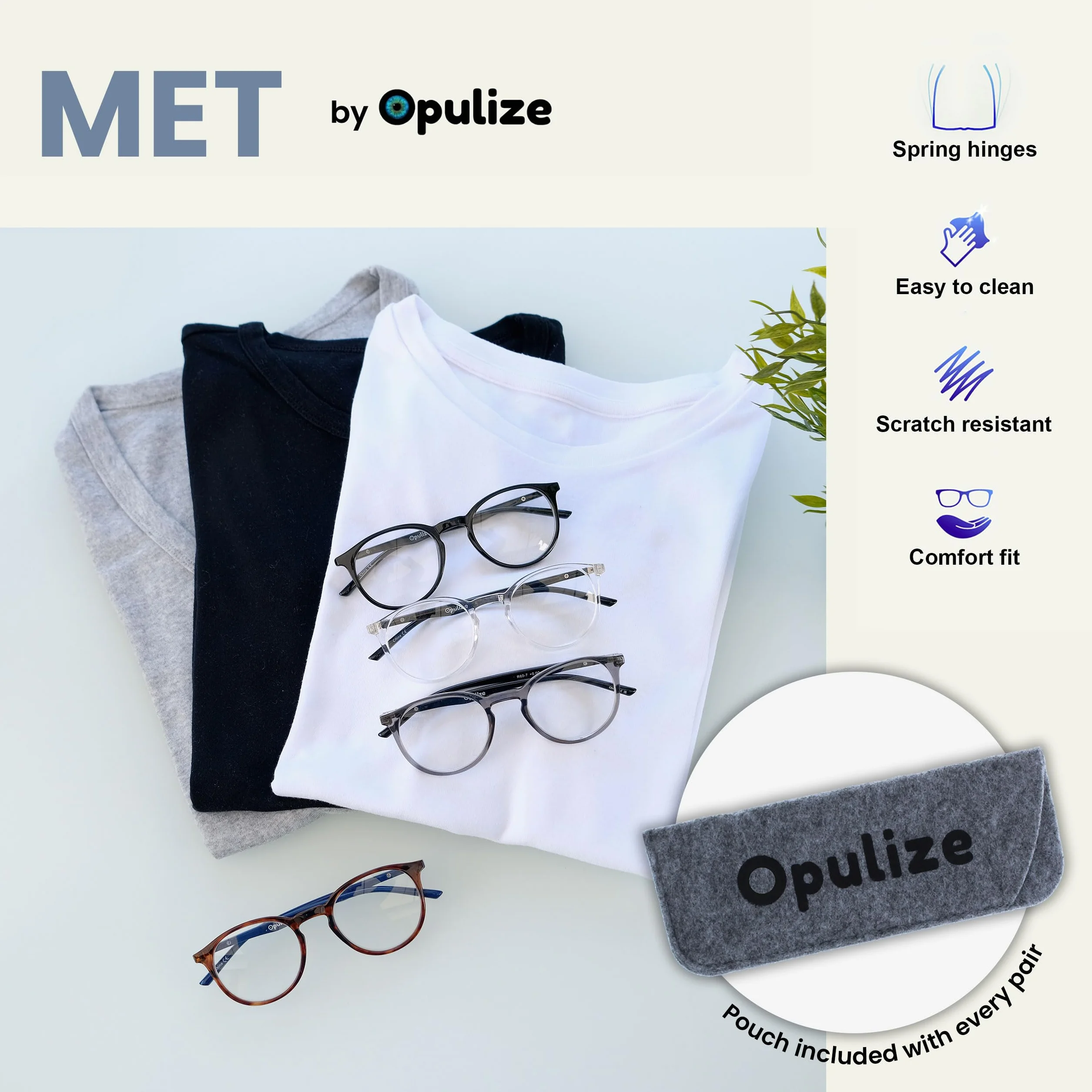 OPULIZE Met okulary do czytania smukła okrągła oprawka zawiasy sprężynowe odporne na zarysowania przezroczyste szare czarne zauszniki mężczyźni kobiety R60-7 -1.00