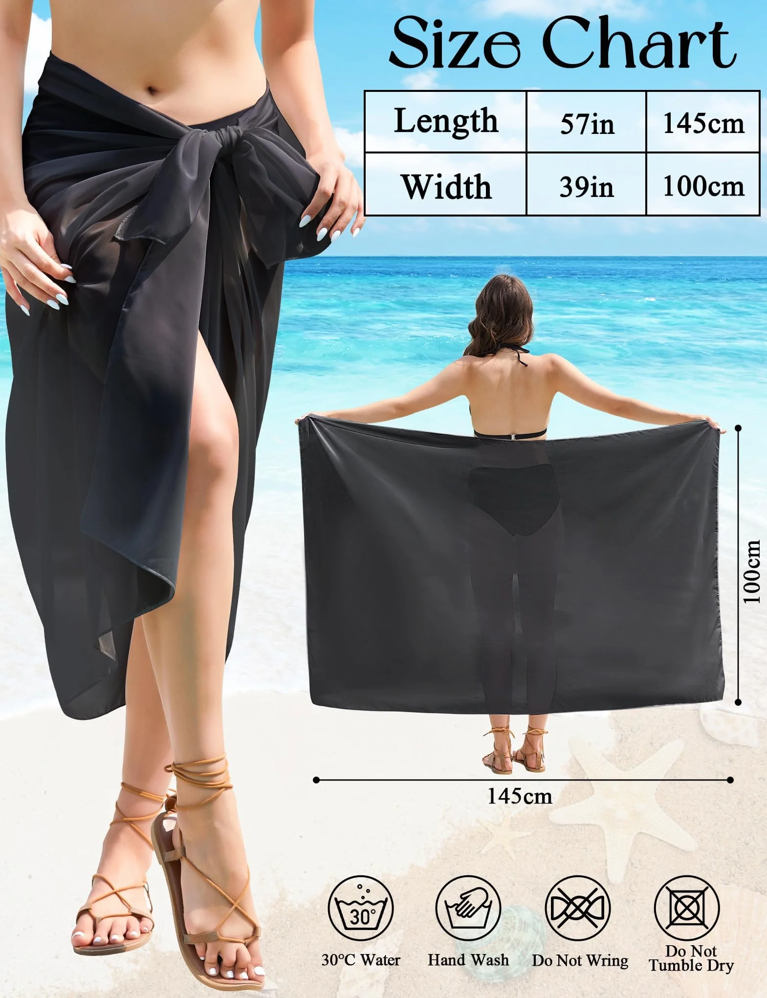 MELLIEX Pareo Damskie Plażowe Sarong Plażowe Zawijane Spódnice Plażowe Ochraniacze na bikini, Cover Up