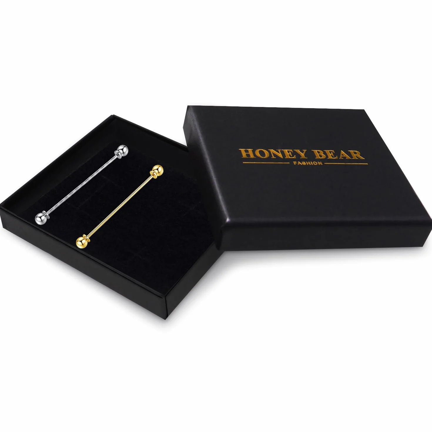 HONEY BEAR 2 szt. Naszyjnik z broszką, krawat na klips dla mężczyzn, koszula biznesowa na ślub z pudełkiem, 6,4 cm