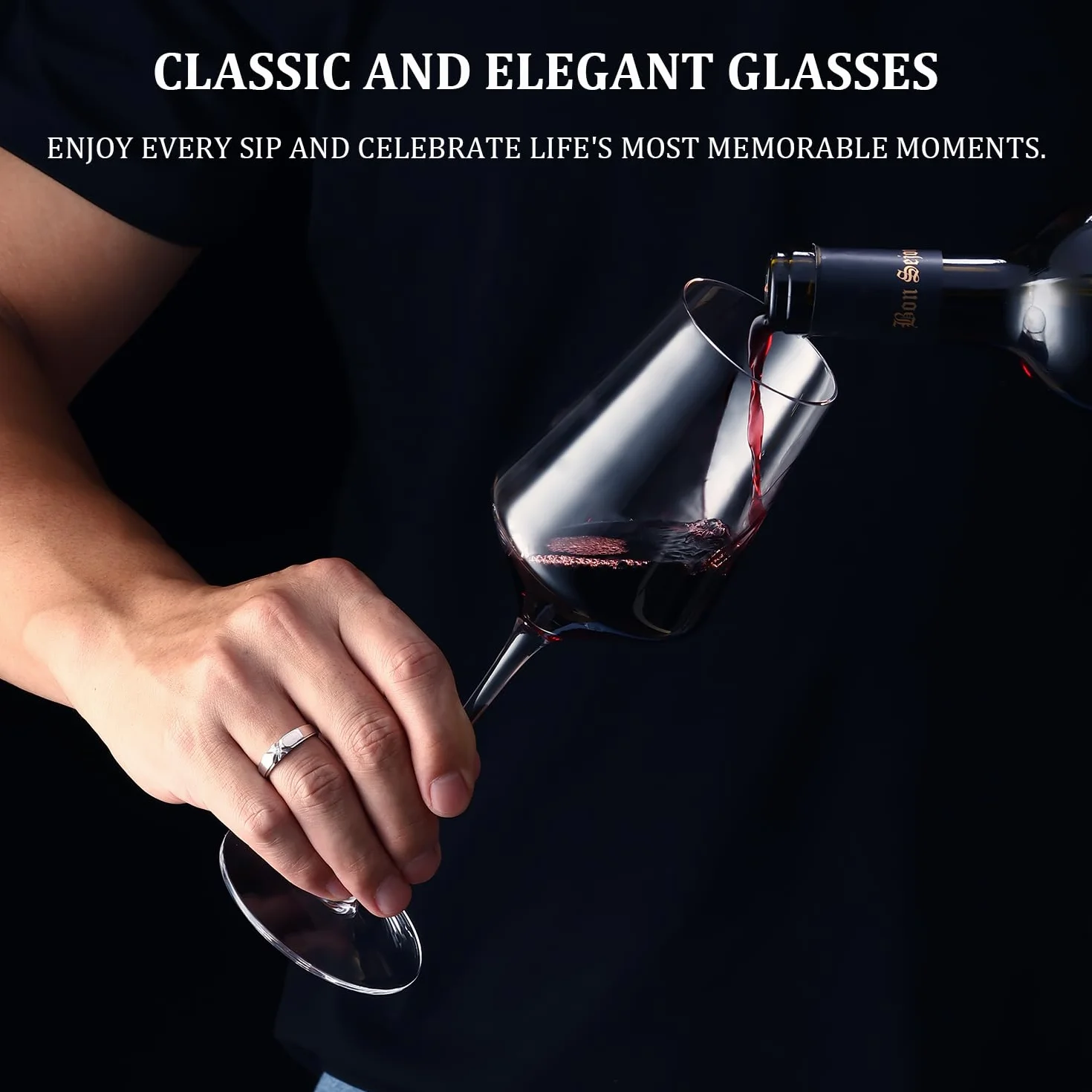 GLASKEY 2 Sztuk Kieliszki do Wina Ręcznie Dmuchane Kryształowe 450 ml Bezołowiowe