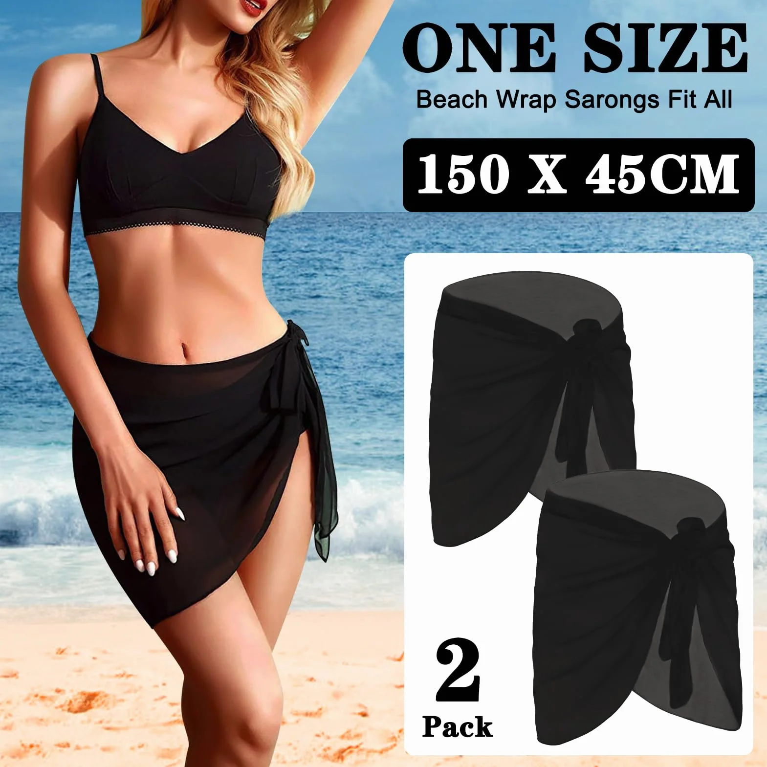2-częściowy zestaw pareo dla kobiet, plaża, muślinowa owijka, sarong pareo okrycie na bikini, spódnice, półprzezroczyste stroje kąpielowe do strojów kąpielowych