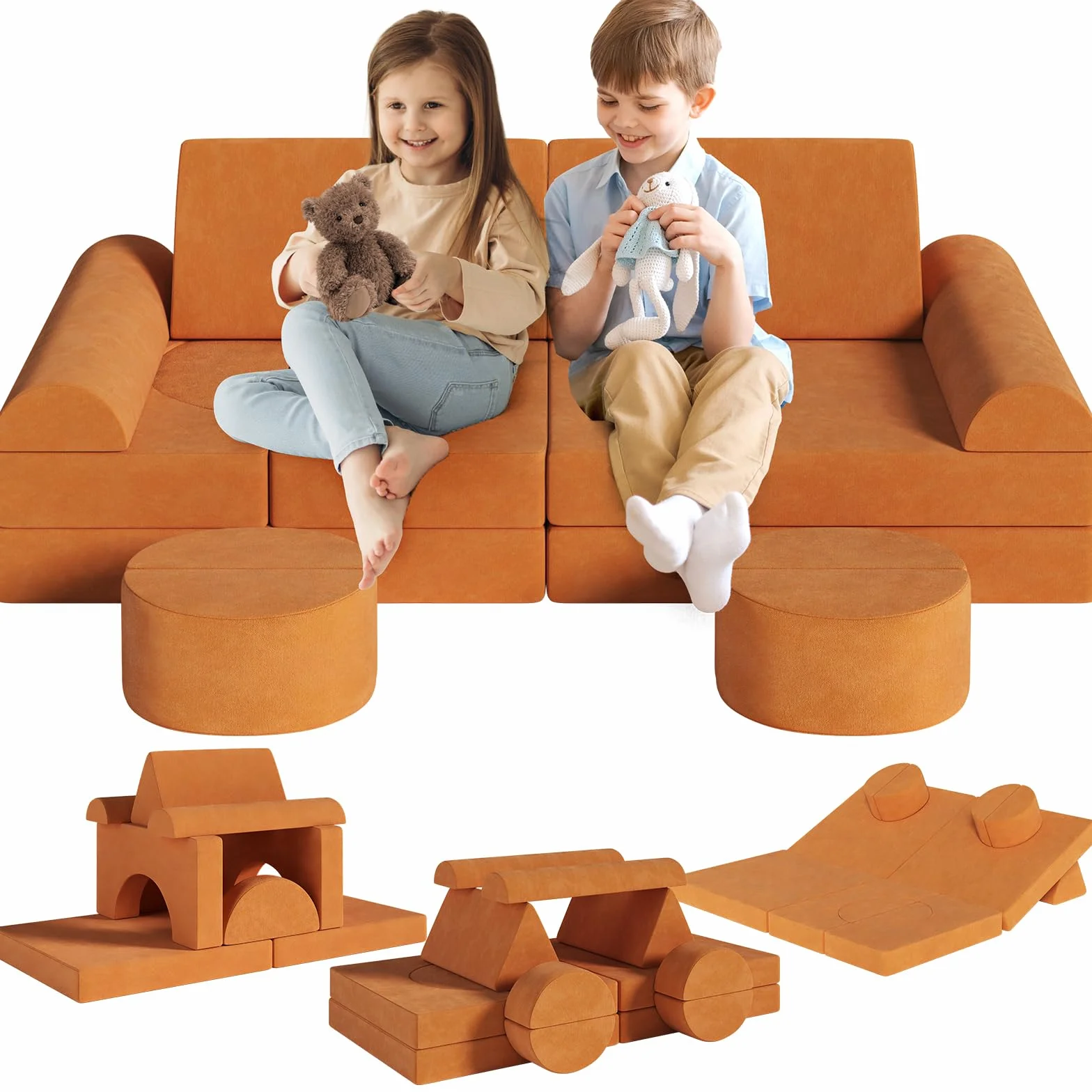 Sofa do zabawy dla dzieci z modułem 15 szt., modułowa sofa dla dzieci, sofa dla dzieci z klocków, sofa do zabawy dla dzieci i foteli dziecięcych, przytulny kącik w pokoju dziecięcym, do zabawy