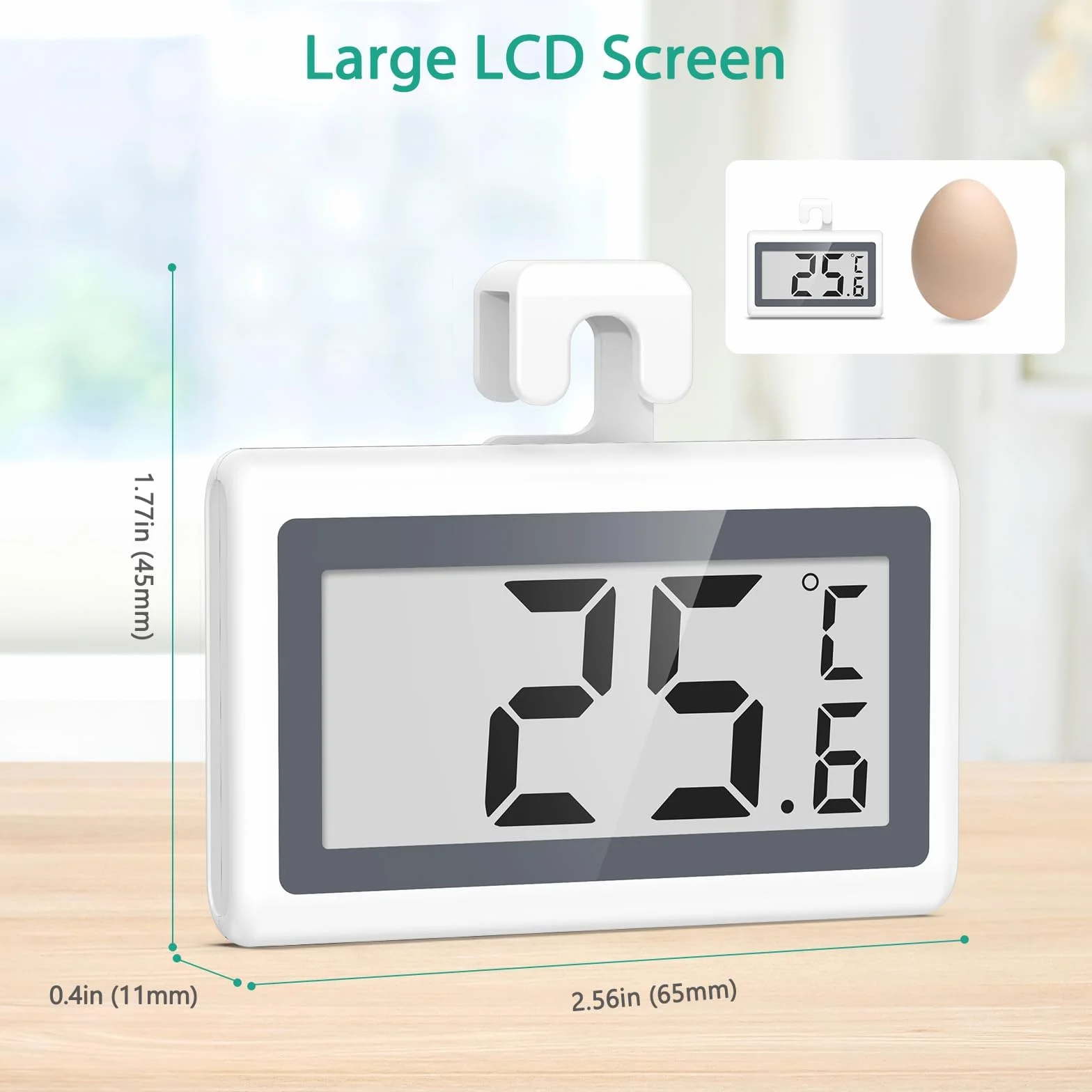 ORIA Cyfrowy termometr do lodówki 2 sztuki z dużym ekranem LCD, przełączanie ℃/℉, alarm mrozu