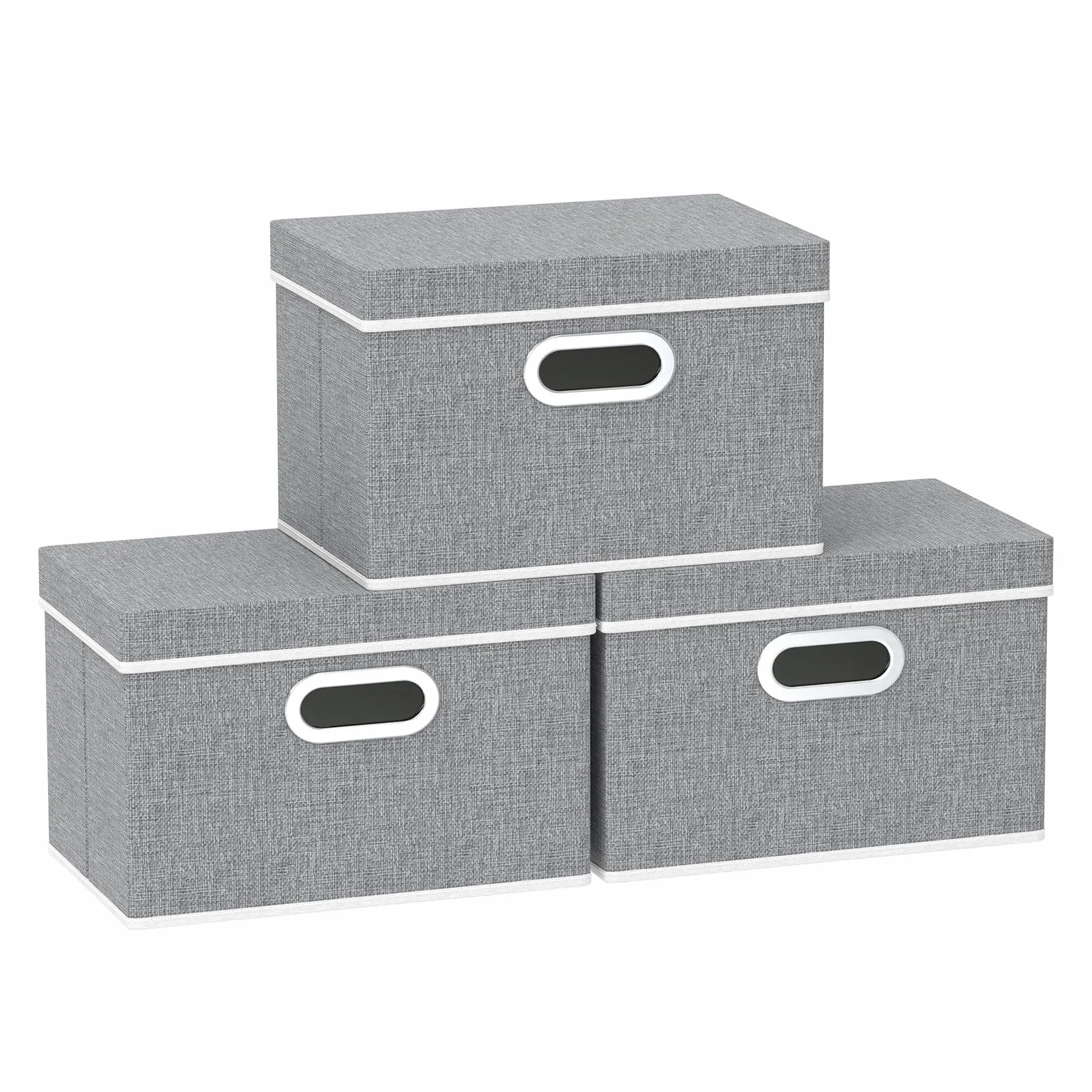 Pudełka do Przechowywania z Pokrywką Składane Tkaniny Zmywalne 38x25x25cm Szary 3-Pack
