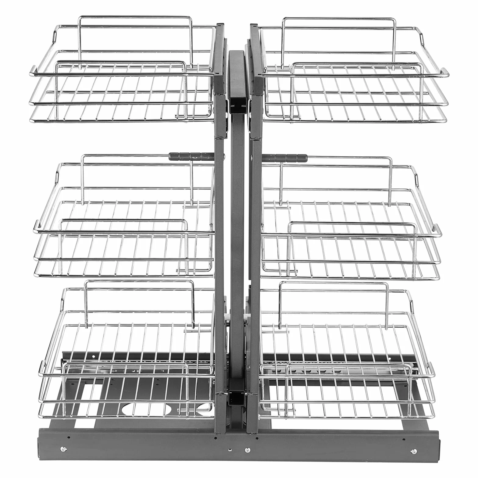 VEVOR Organizer narożny wysuwany 38 cm, 3 poziomy 6 półek, chromowana stal węglowa do szafki kuchennej