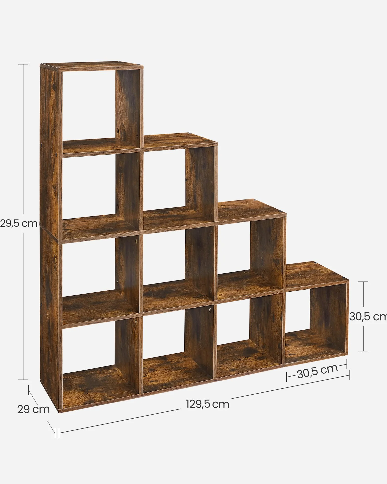 VASAGLE Regał z 10 przegrodami, półka z otwartymi szafkami, szafka do przechowywania, do dekoracji, ramek na zdjęcia, salonu, sypialni, biura, 29 x 129,5 x 129,5 cm, rustykalny brąz LBC10BX