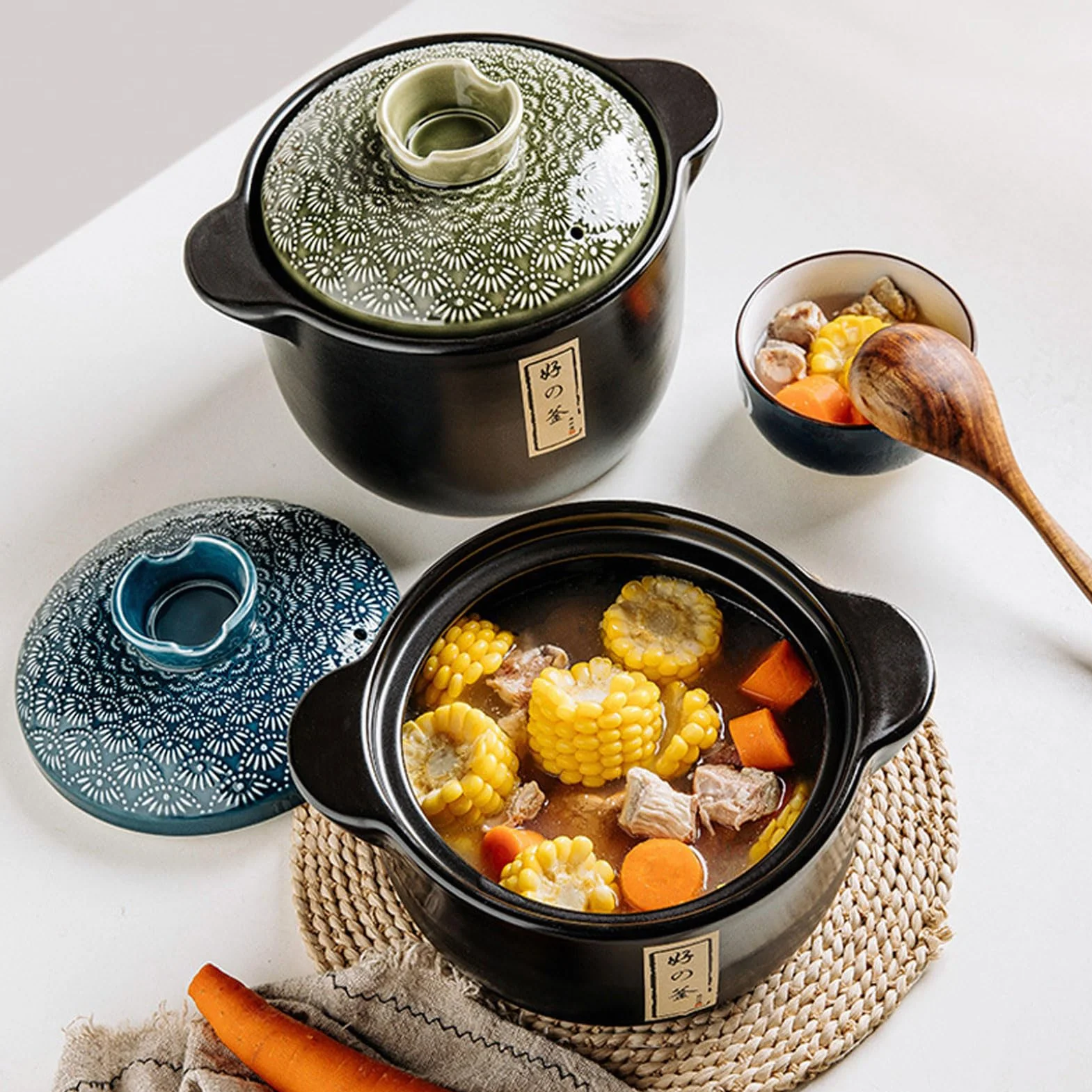 Ceramiczny czarny garnek do zapiekania z pokrywką, japoński donabe, ceramiczny gorący garnek donabe, garnek do gotowania w kuchni, odporny na wysokie temperatury, do domu, na kolację i imprezę
