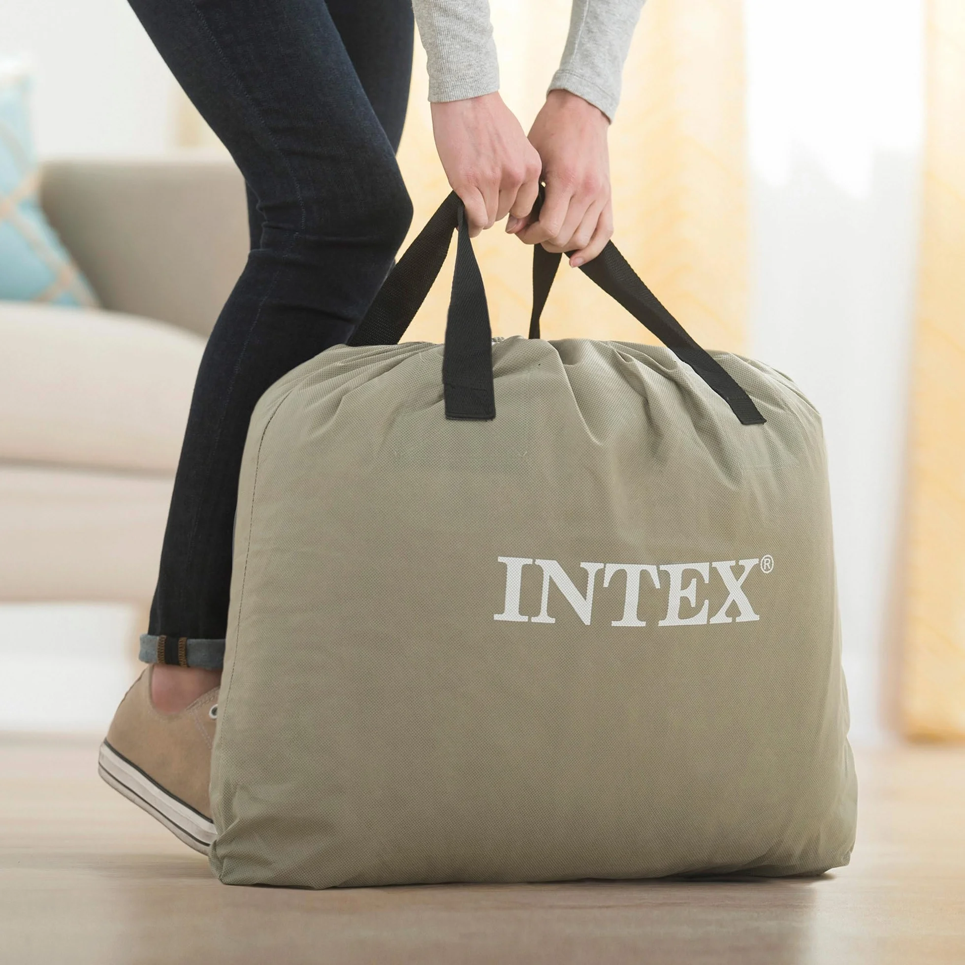Intex 67770ND - Materasso Dura-Beam Comfort Plush Matrimoniale, con Pompa Elettrica Incorporata, 152x203x33 cm