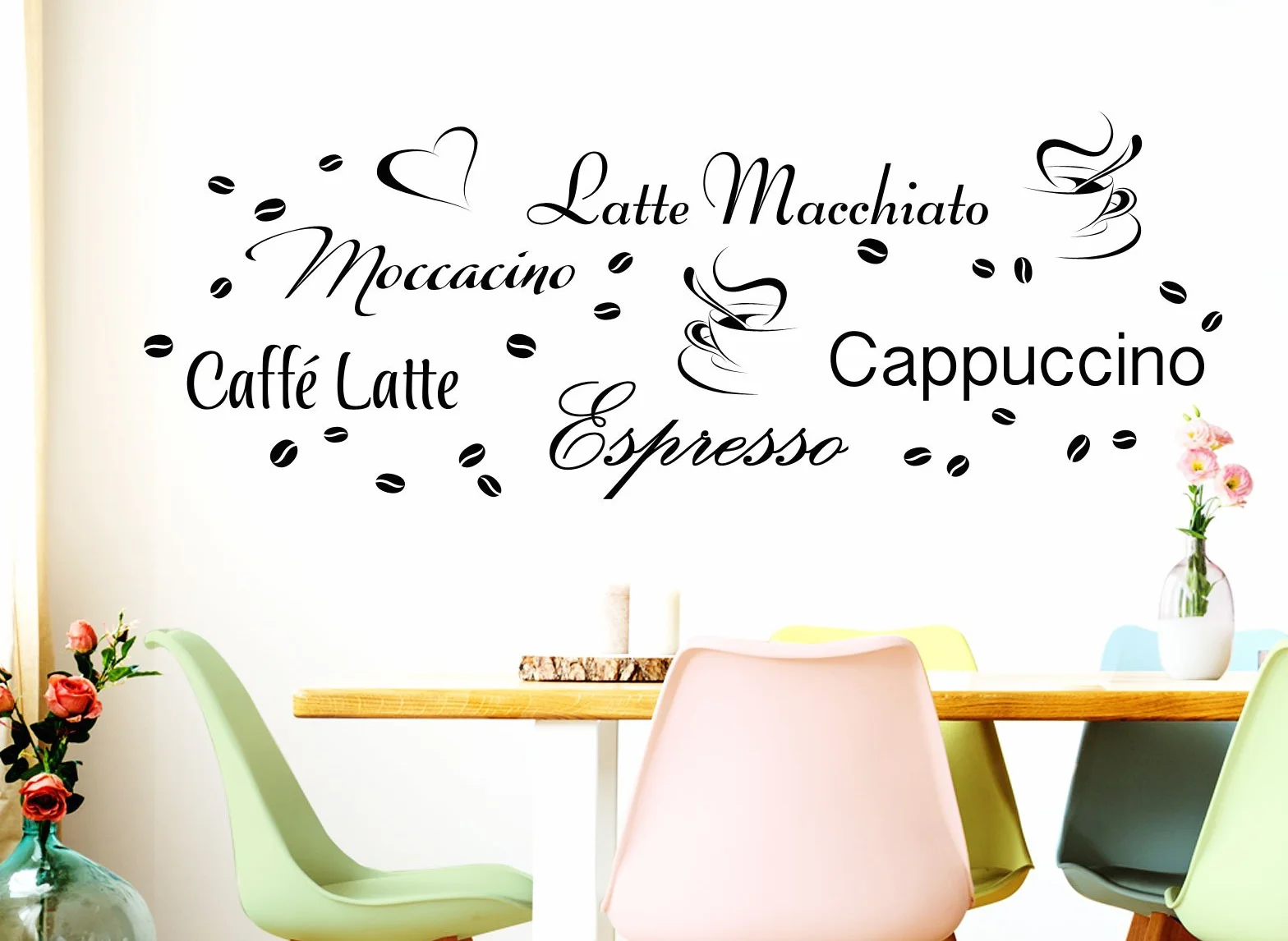 Grandora Naklejka ścienna kawa espresso macchiato ziarna kawy Kuchnia Kreativset czarna
