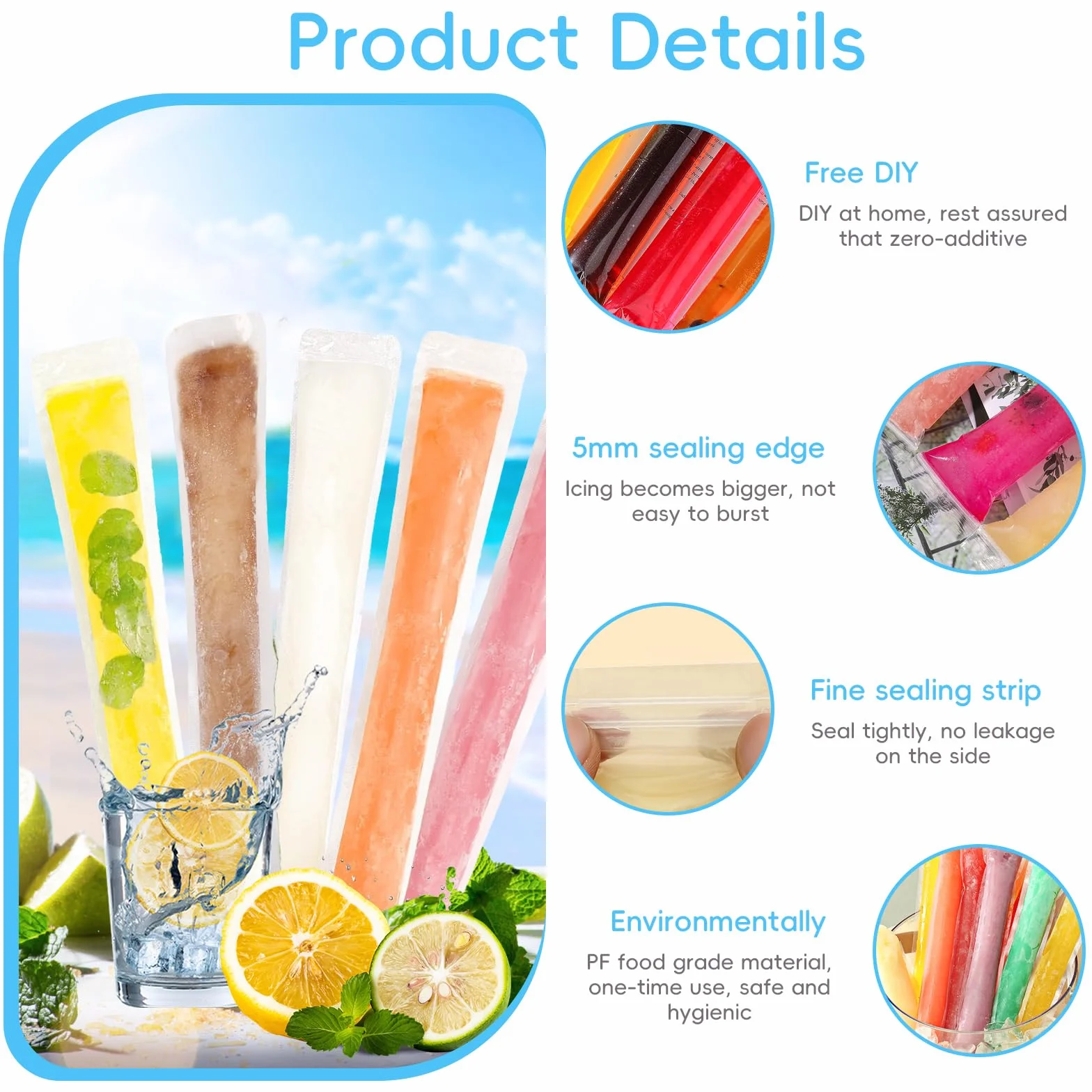 Torebki na lód wodny 200 sztuk, foremki do lodów, z lejkiem do produkcji lollypop
