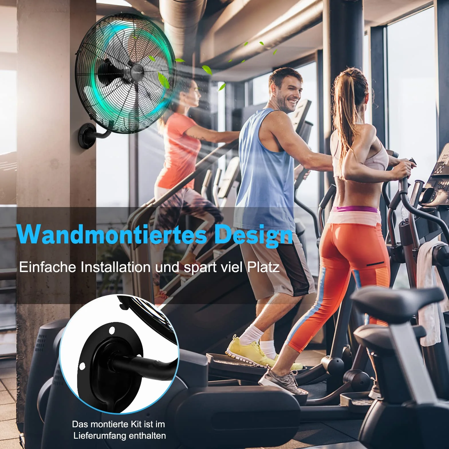 COSTWAY Wentylator ścienny 56 cm oscylujący 3 stopnie