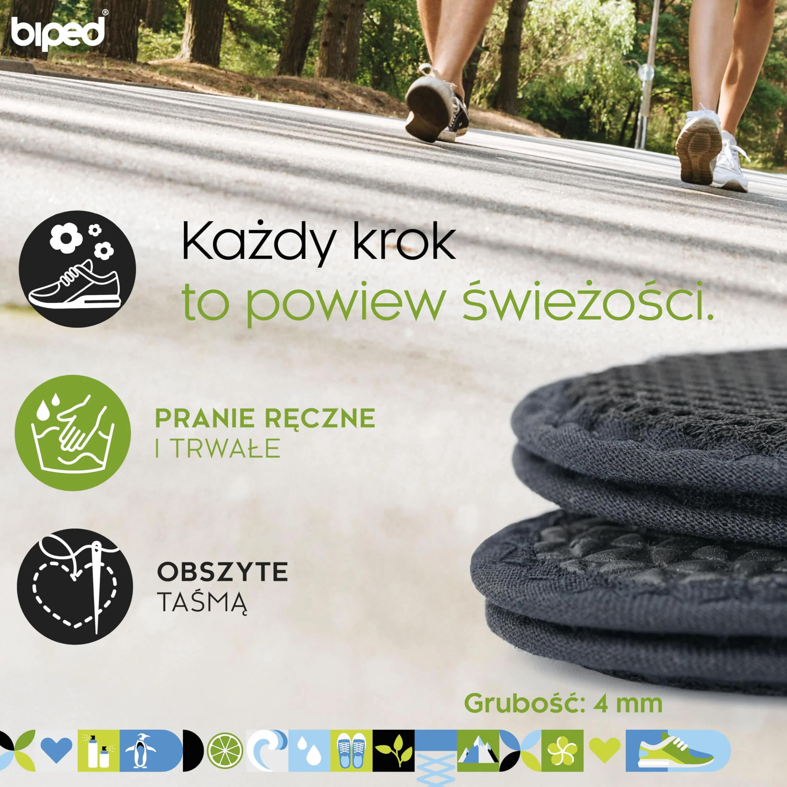 biped 2 pary wkładek z węglem aktywnym - Higieniczna świeżość do sneakersów, butów sportowych i roboczych - Na potliwość - Można prać z1017(40)