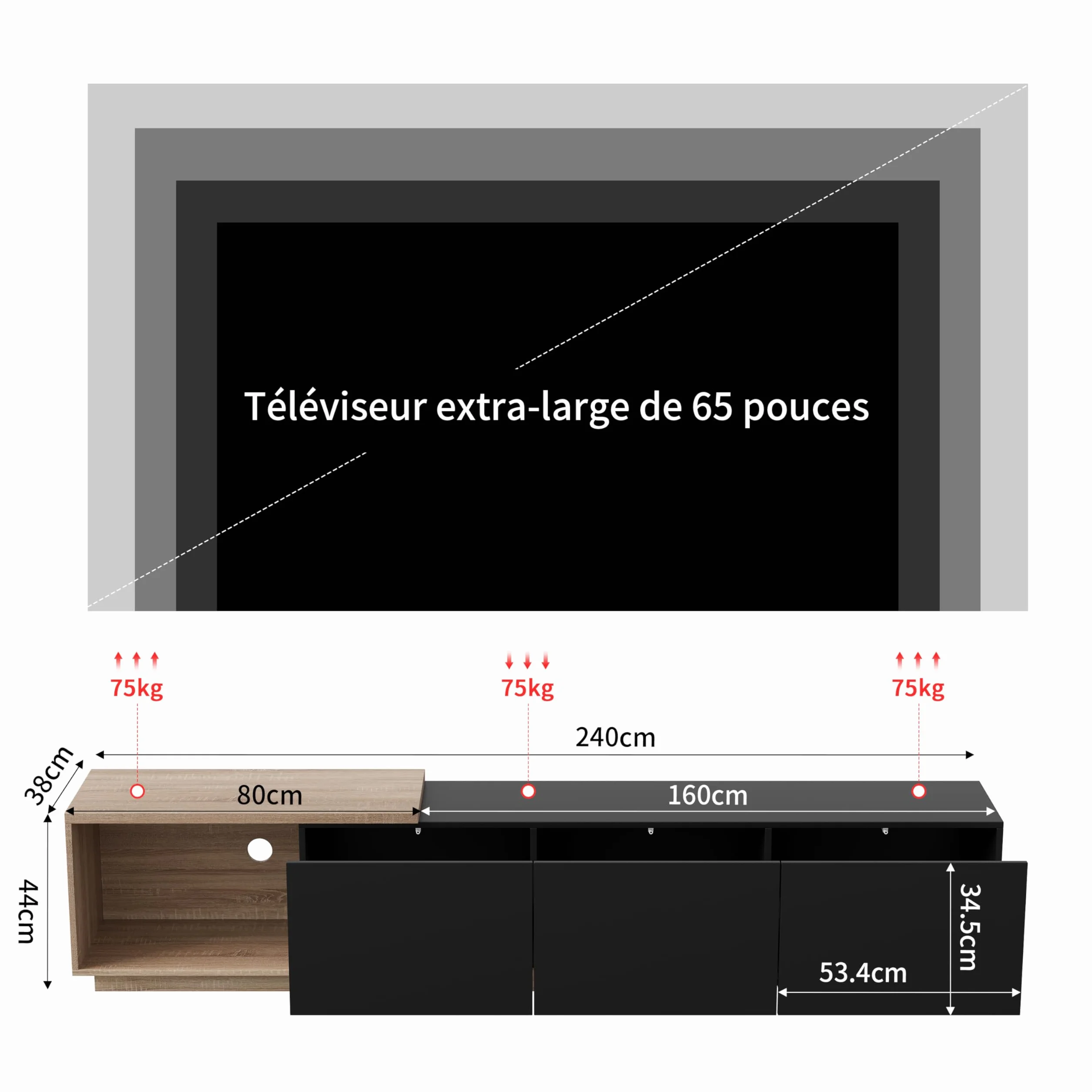 Szafka pod telewizor 160-240 cm z LED i 3 szufladami