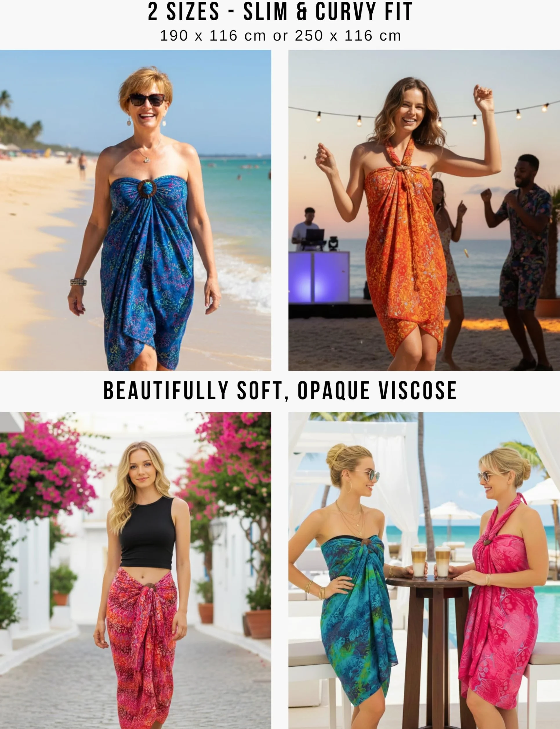 PANASIAM Pareo - L i XL Nieprześwitujące - Pareo Plażowe z Lejącej Wiskozy - Spódnica Kopertowa lub Sukienka Plażowa - Dla Kobiet i Mężczyzn - Lekkie Okrycie Plażowe - Unikat z Indonezji
