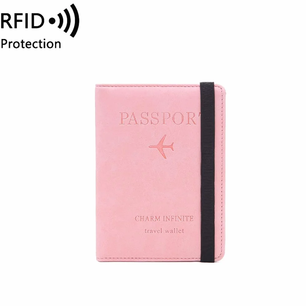 Alnicov Portfel na paszport RFID, portfel podróżny RFID, zapobiegający rozmagnesowaniu, wielofunkcyjny krótki portfel, uchwyt na paszport (różowy)