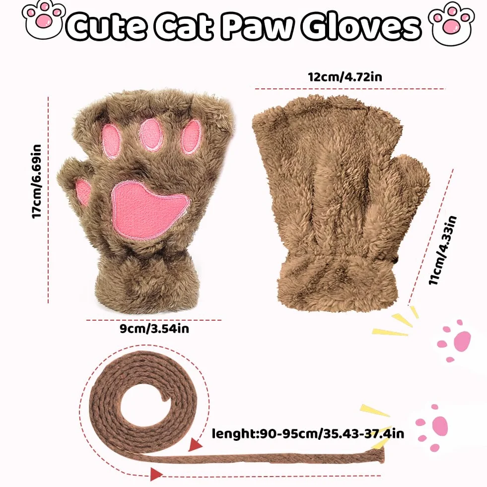 EQLEF Rękawiczki bez palców damskie, kocie łapy, miłe półrękawiczki, ciepłe rękawiczki zimowe, rękawiczki z pazurami, cosplay, dla kobiet i nastolatek