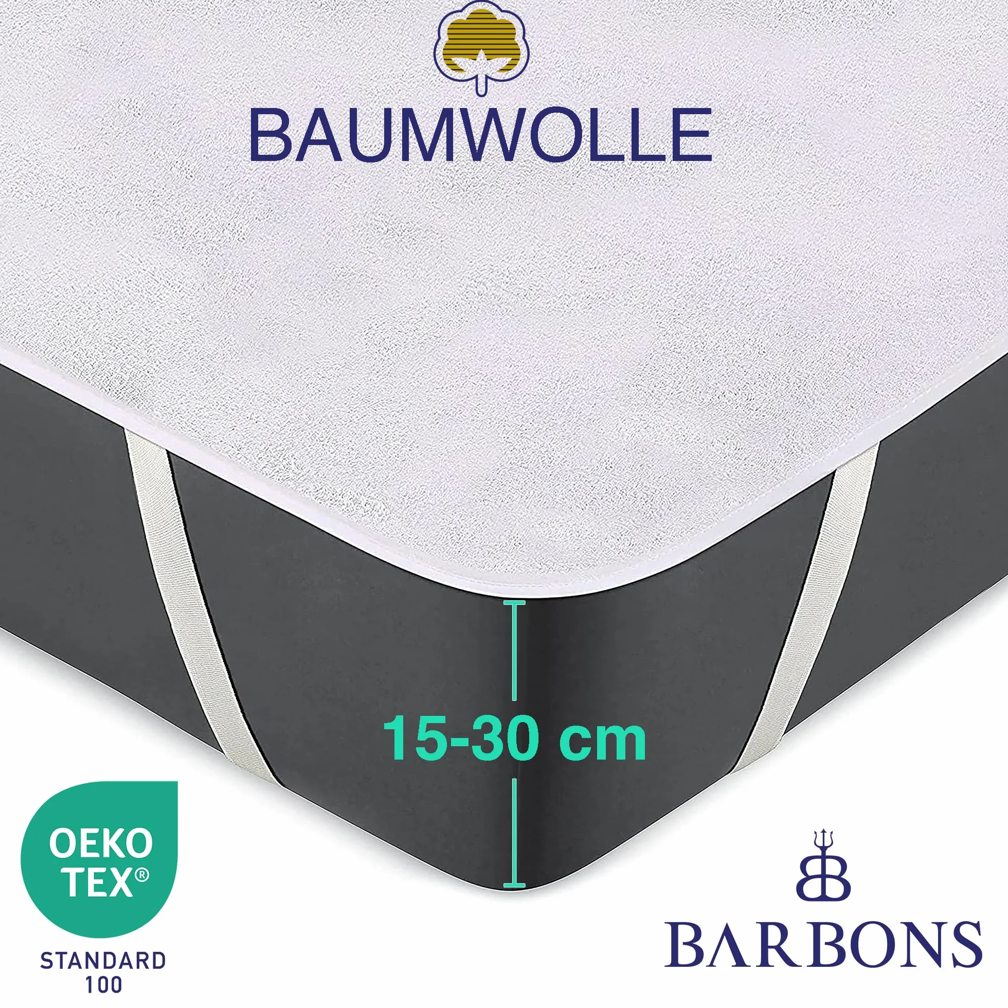 BARBONS Ochraniacz na materac 200 x 200 Öko-Tex wodoszczelny bawełniany