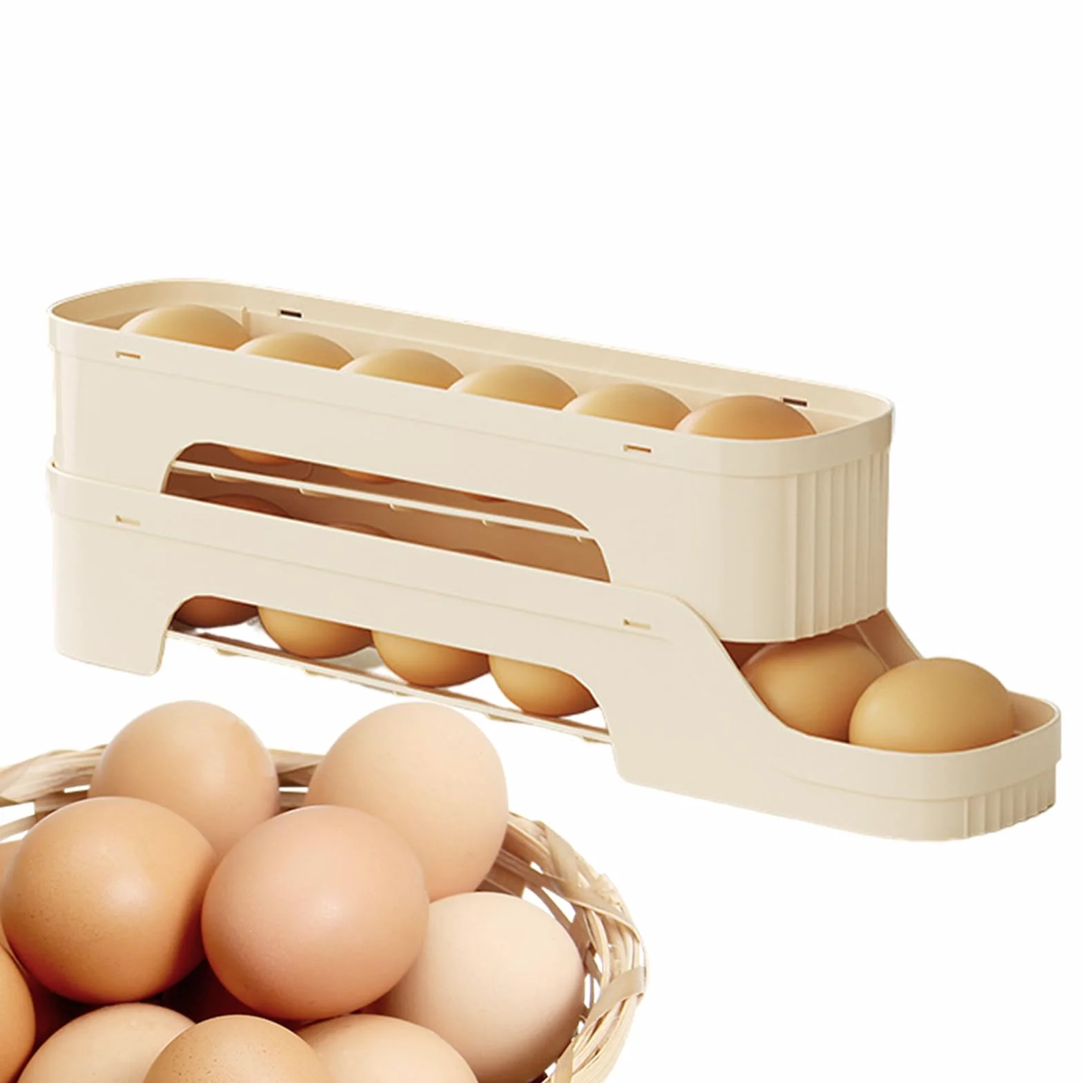 Egg Holder For Fridge, Slide-Type Auto Rolling Egg Dispenser With Multi-Tier Design, Space-Saving Refrigerator Roe Organizer Rack, Perfect For Kitchen Cabinet Shelf Storage, Easy Access