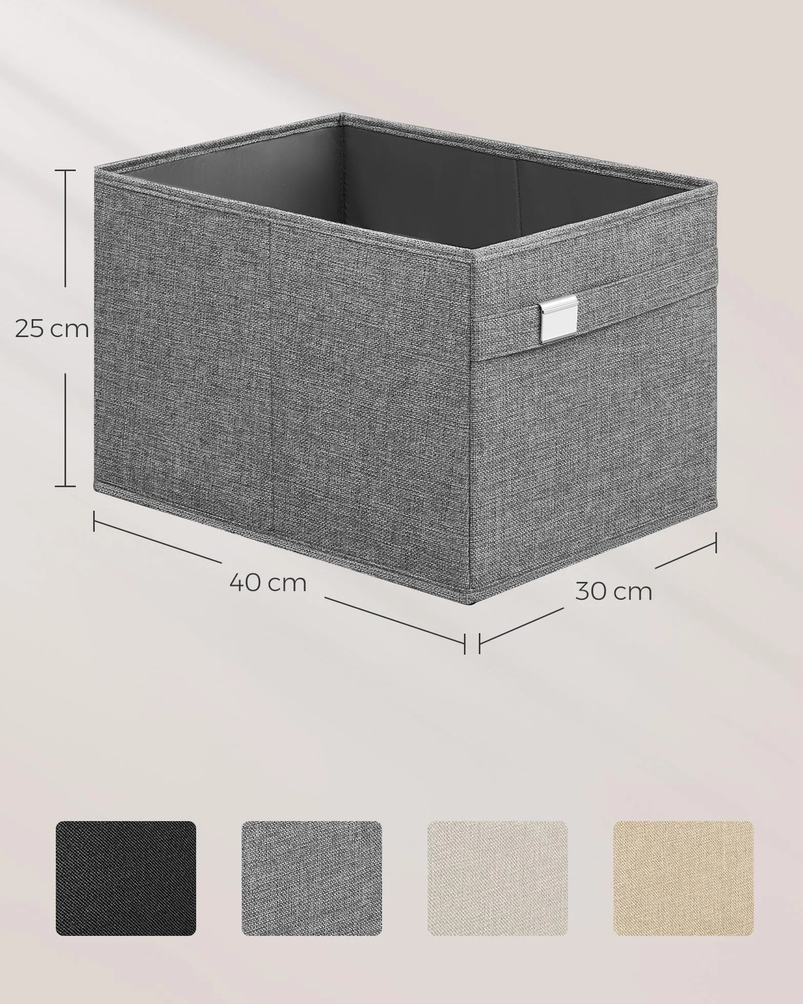 SONGMICES ROB240G04 Organizery do przechowywania, 40 x 30 x 25 cm, 2 uchwyty, składane, tkanina Oxford i tkanina o wyglądzie lnu, zmywalne, metalowe uchwyty na etykiety, szary Dove Grey