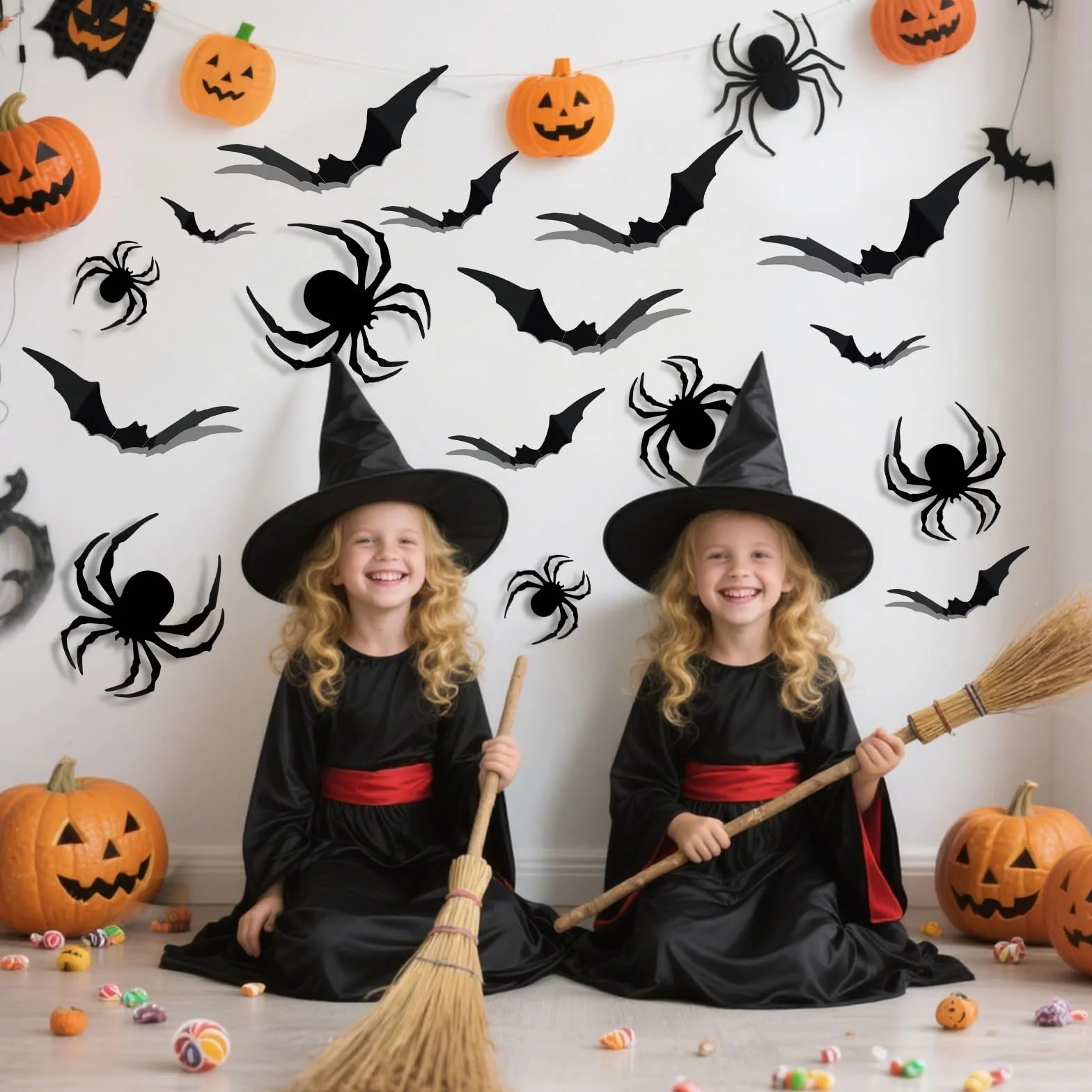 Gucass 72 sztuki naklejki ścienne nietoperz 3D Halloween dekoracje PCW wodoszczelne czarne