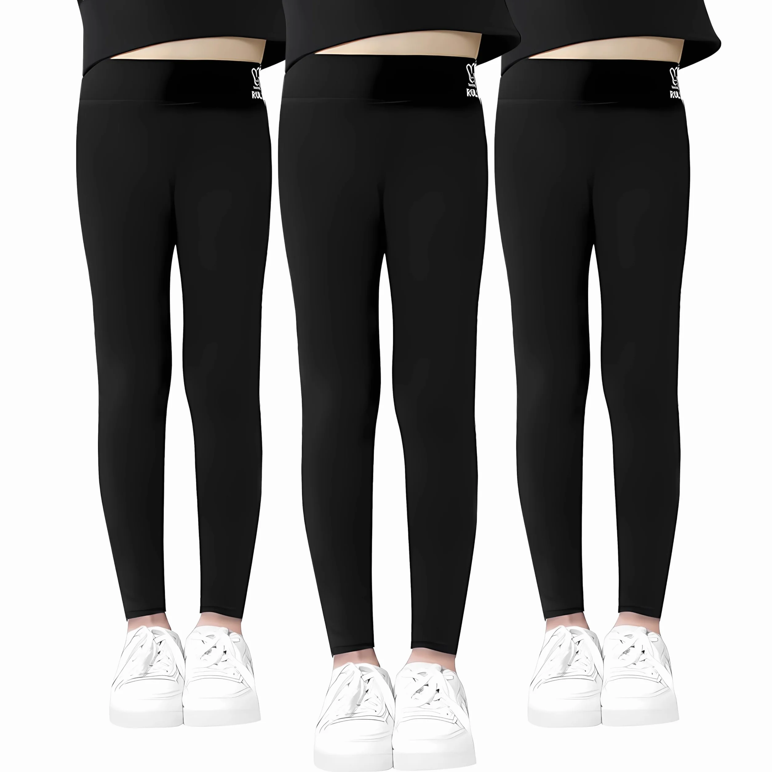 HOTUT Dziewczęce Legginsy, 3PCS Dziewczęce dzieci pełnej długości gładkie legginsy, czarny Dziewczęce Legginsy dla Dziewczynek, Dziecięce Długie Legginsy dla dzieci w wieku 7-14 lat - 140CM