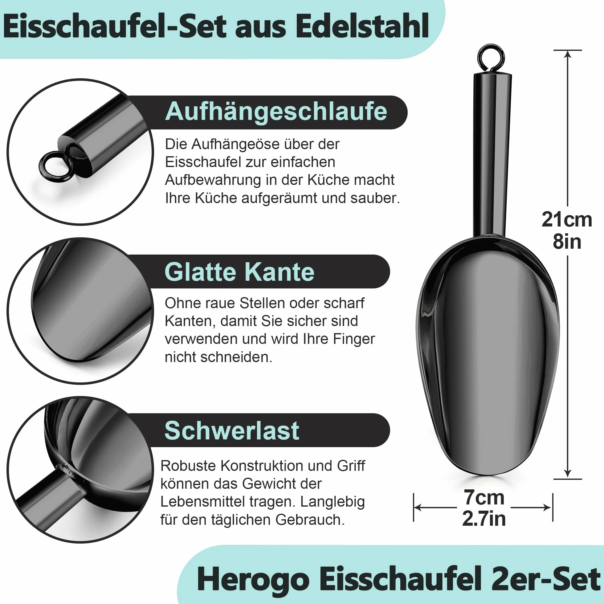 Herogo Ice Scoop Set of 2 (21 x 9 cm, czarny)