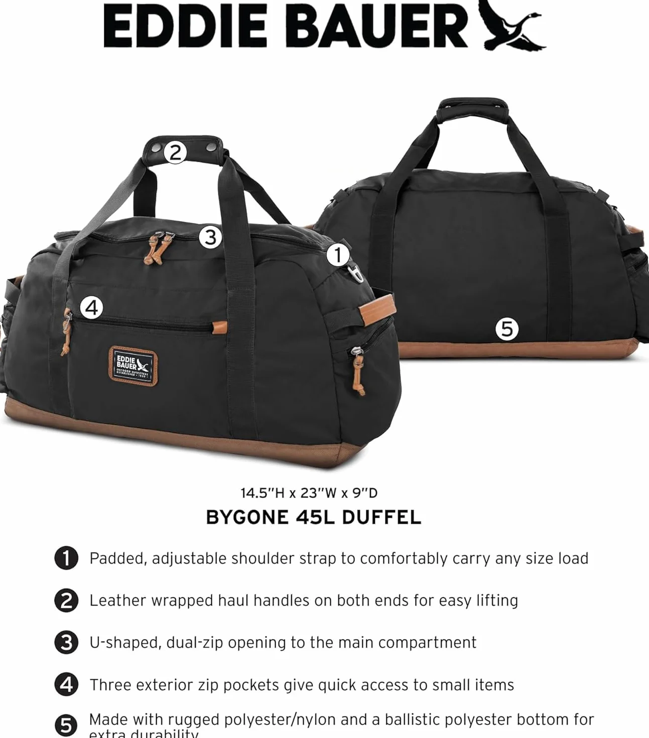 Eddie Bauer Bygone Duffel Weekend Travel | Lightweight | Rugged Polyester/Nylon | U-Shaped Main Compartment, Heather Grey, 45L