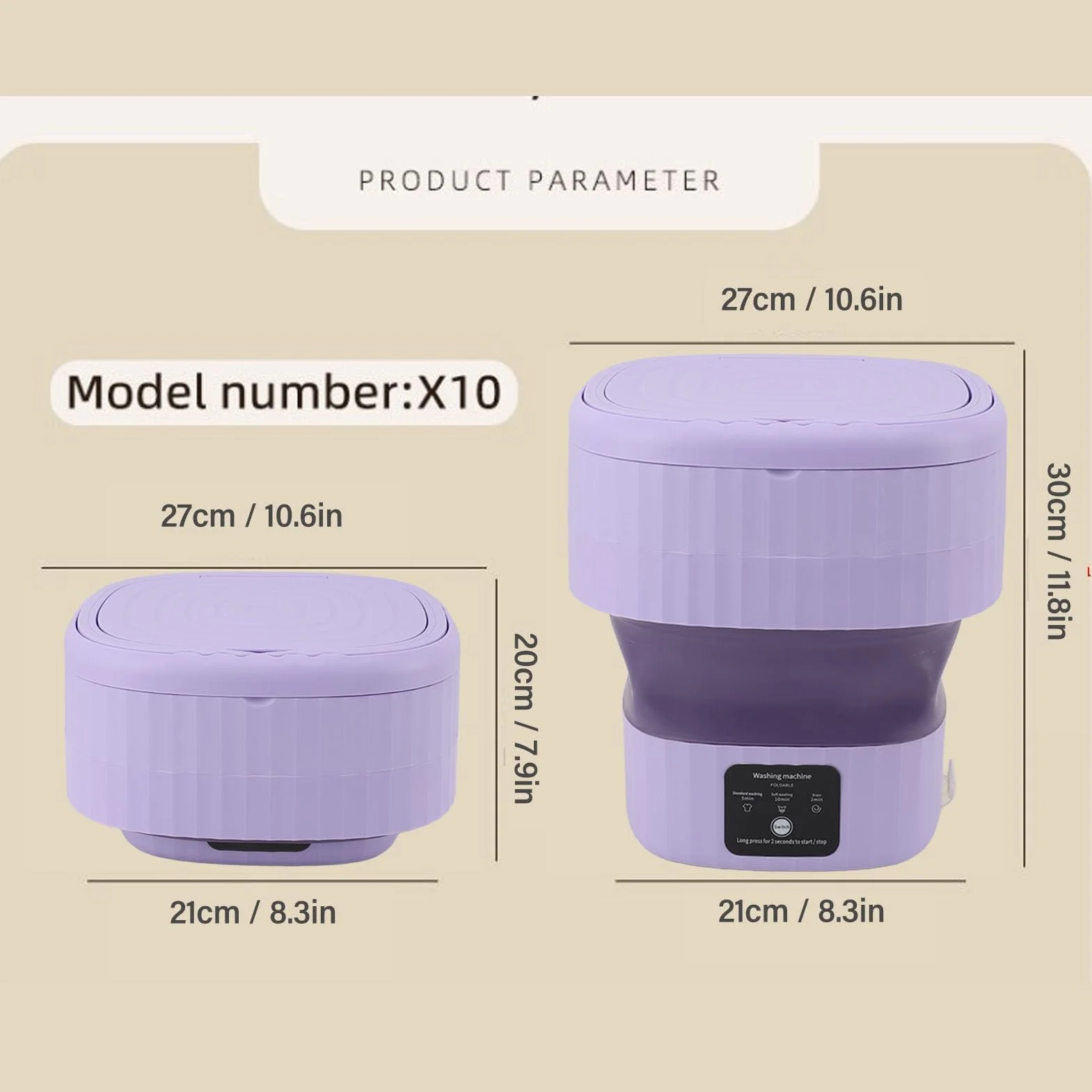 Mini pralka, składana przenośna pralka, niski poziom hałasu do mieszkania (PURPLE)