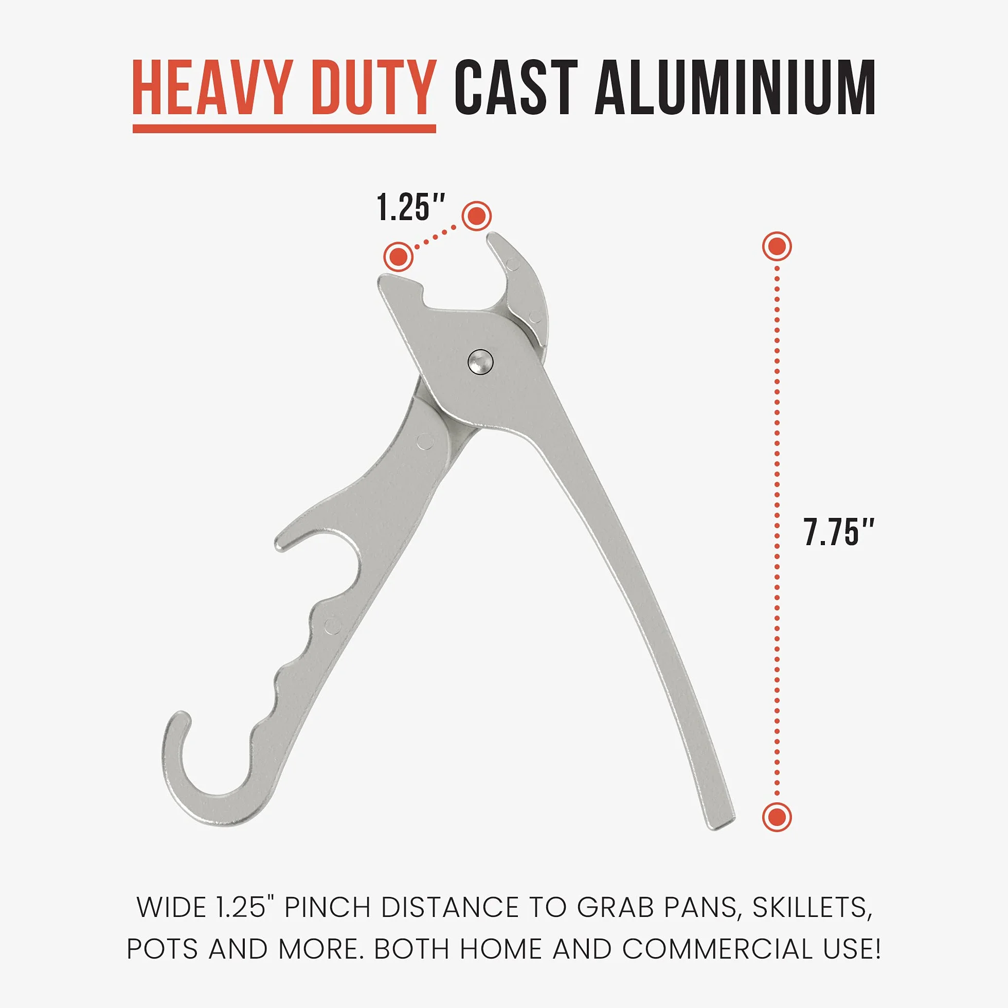 Szef kuchni Pomodoro Premium Pizza Pan Gripper, 8-calowy odlewane aluminiowe szczypce ciężkie, gorące płyty Głębokie naczynia Grabburger do grillowania, żeliwny uchwyt patelni kempingu i pieczenia