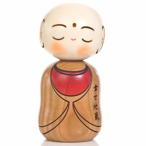 Japońska drewniana lalka Kokeshi Szczęśliwy Budda