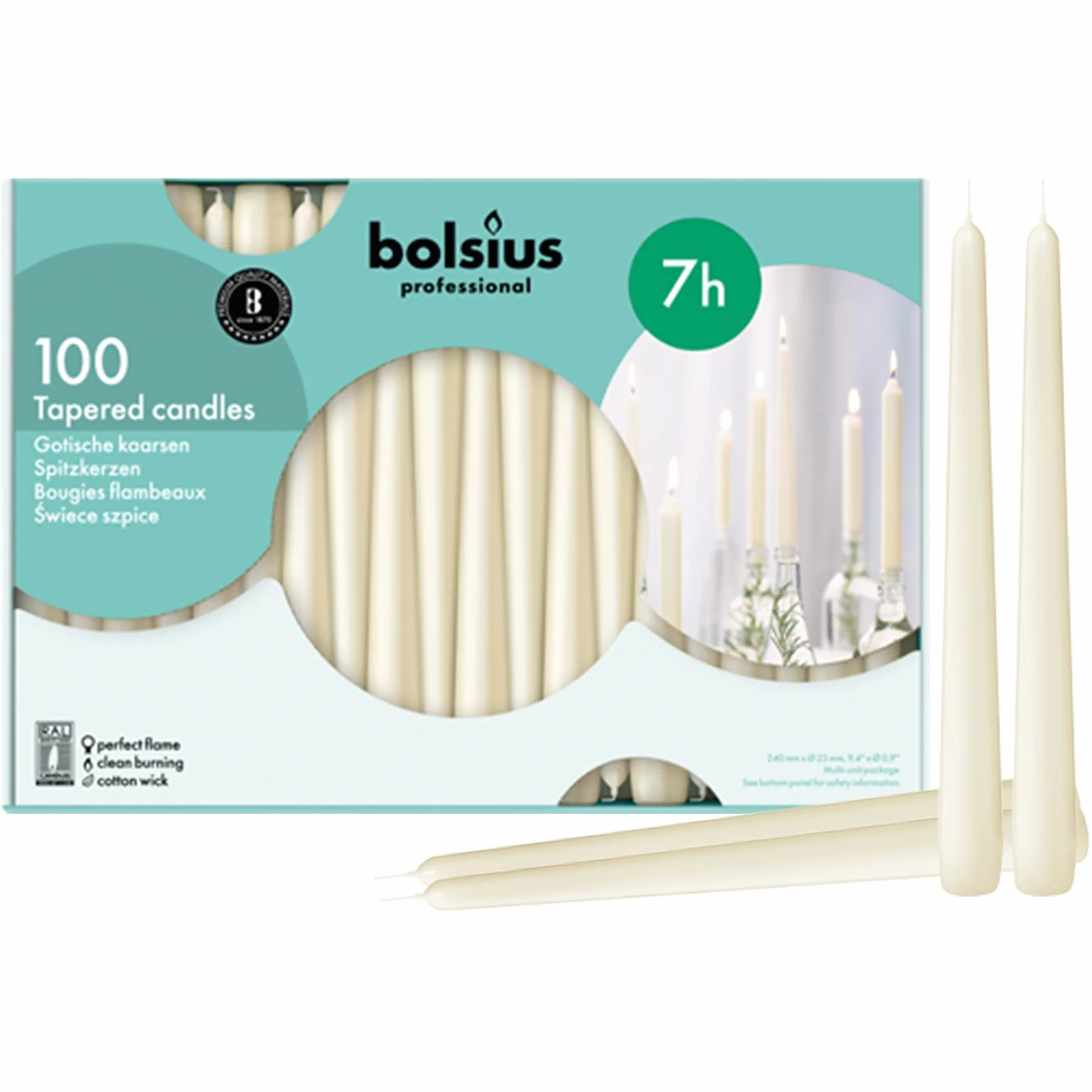 Bolsius 8717847092069 Świeca Stożkowa, Kremowy, 100 Sztuk