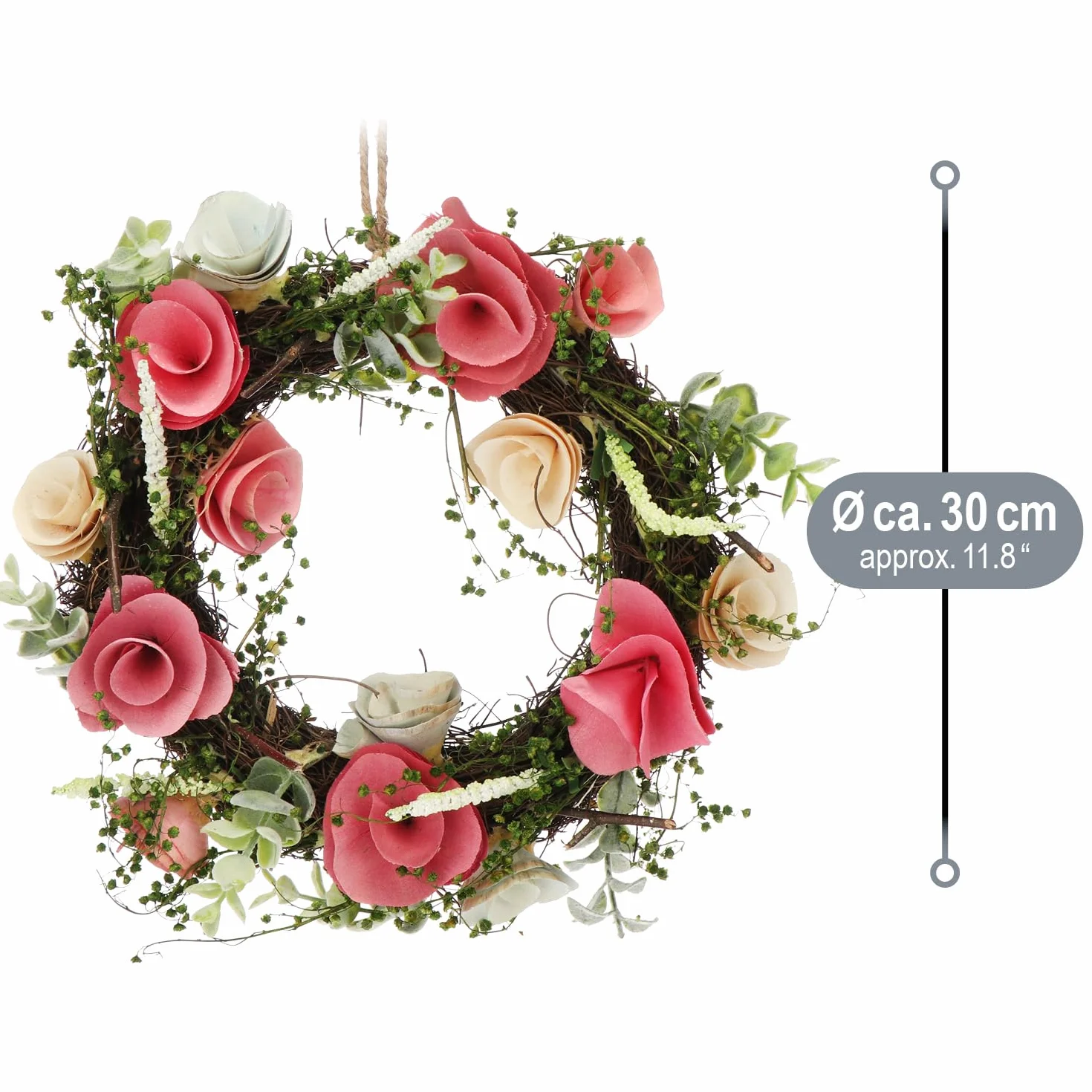 COM-FOUR Wieniec dekoracyjny na drzwi wiosenny z kwiatami drewna 30 cm