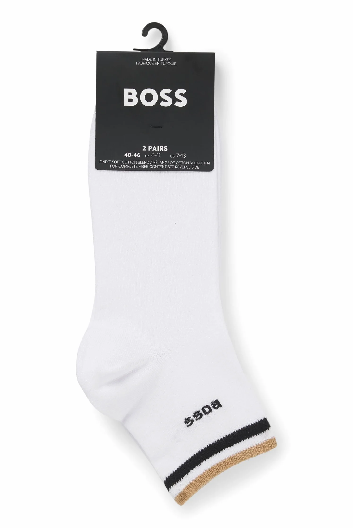 BOSS Męskie 2P AS Uni Stripe CC Dwupak skarpet do kostek z logo i charakterystycznym paskiem, Biały 100, 43-45 EU