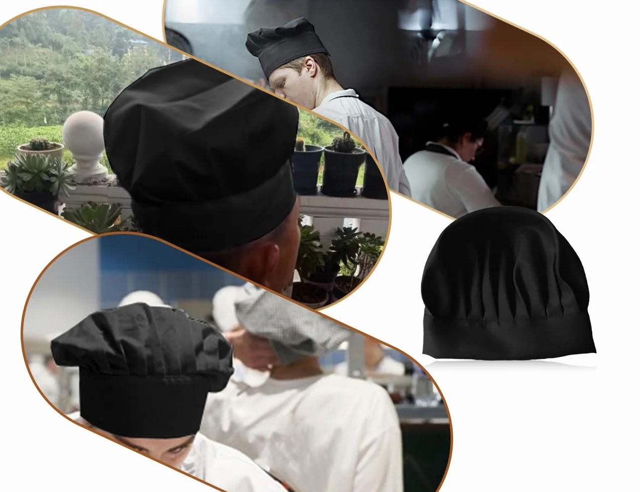 Czapka kucharska, regulowana, uniseks, dla dorosłych, kobiet, mężczyzn, restauracji, grilla, pieczenia, kawiarni, hotelu, szkoły, na lekcje gotowania, imprezy (czarna)
