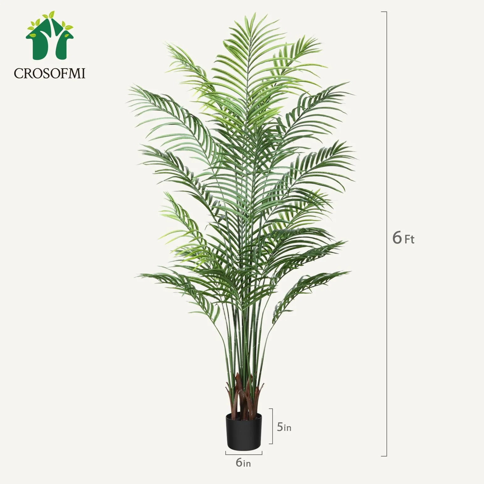 CROSOFMI Sztuczna palma Areca, 160 cm, sztuczna palma tropikalna, idealna sztuczna dypsis Lutescens, rośliny w doniczce, do wewnątrz, na zewnątrz, do domu, biura, ogrodu, nowoczesna dekoracja, prezent