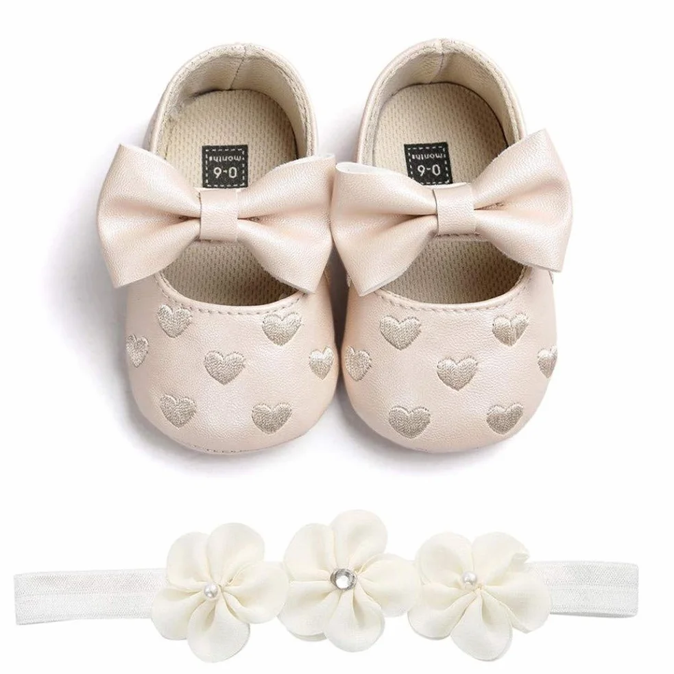 EDOTON 2 szt. buty dla małych dzieci + opaska na czoło dla dziewczynek, miękkie buty antypoślizgowe na specjalne okazje, chrzest, wesele, imprezy okolicznościowe, - A khaki - 19 EU