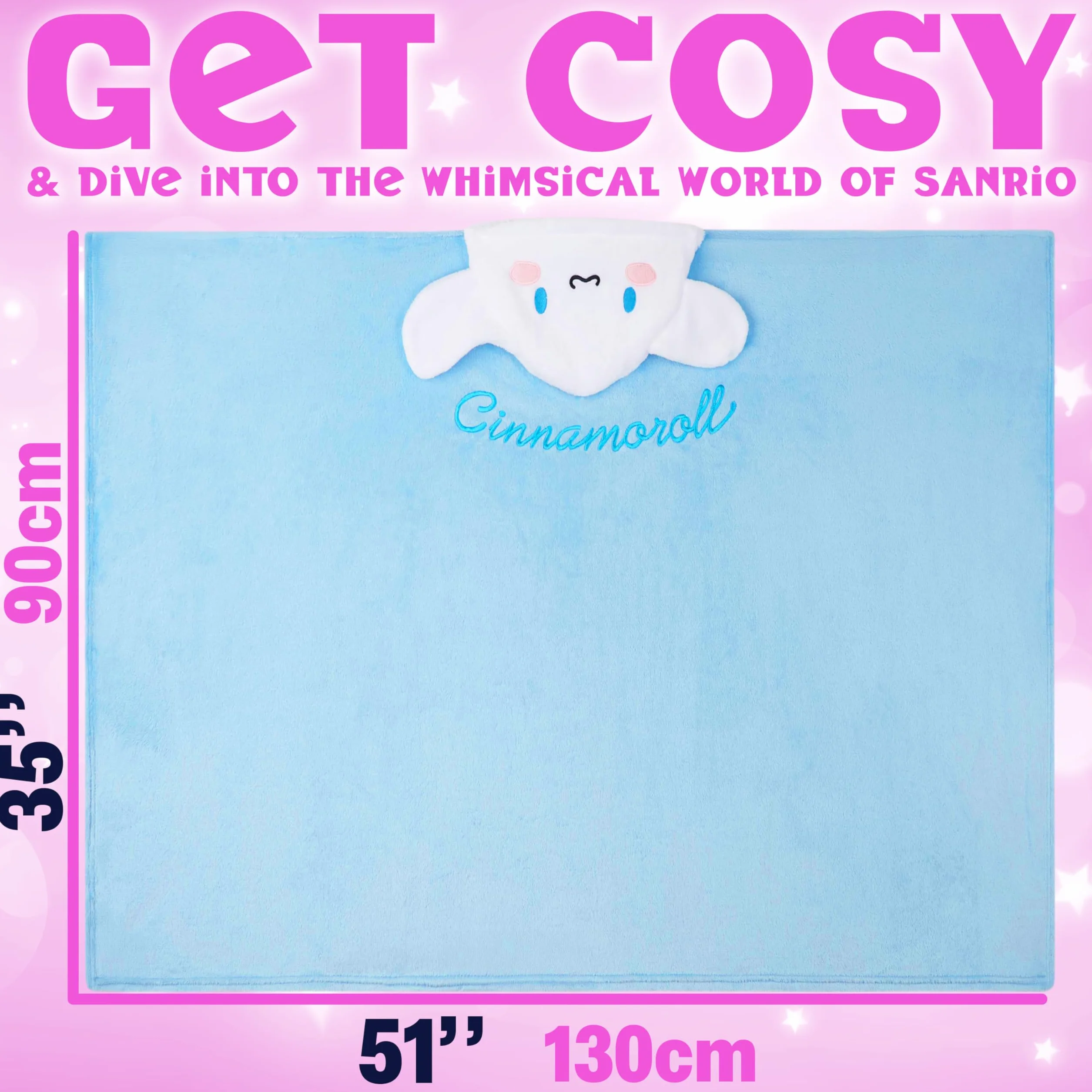 Hello Kitty Sanrio Koc z kapturem dla dziewcząt i nastolatków, Kuromi Cinnamoroll, ciepły i miękki koc polarowy, do przytulania, Kawaii Anime Gift (Cinnamoroll)