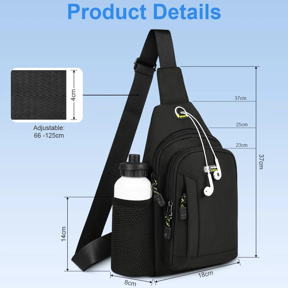 HOTUT Męski plecak crossbody, wielofunkcyjna torba antykradzieżowa, torba na ramię na ramię, męska torba na ramię, torba męska, torba na ramię na klatkę piersiową, do podróży, sportu i codziennego