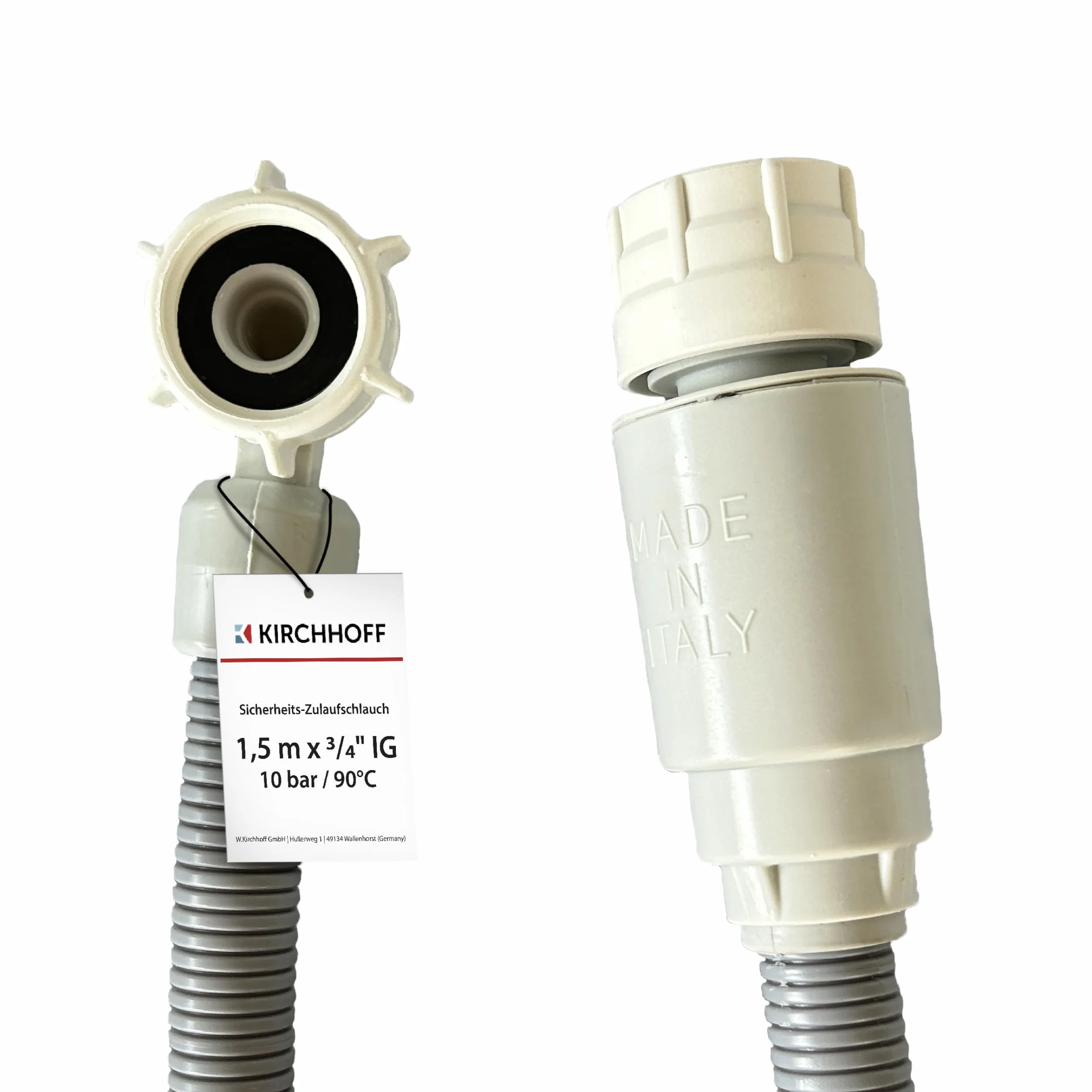 KIRCHHOFF Wąż do Pralki lub Zmywarki 1,5 m - Doprowadzający 3/4" x 3/4" IG z Aquastop