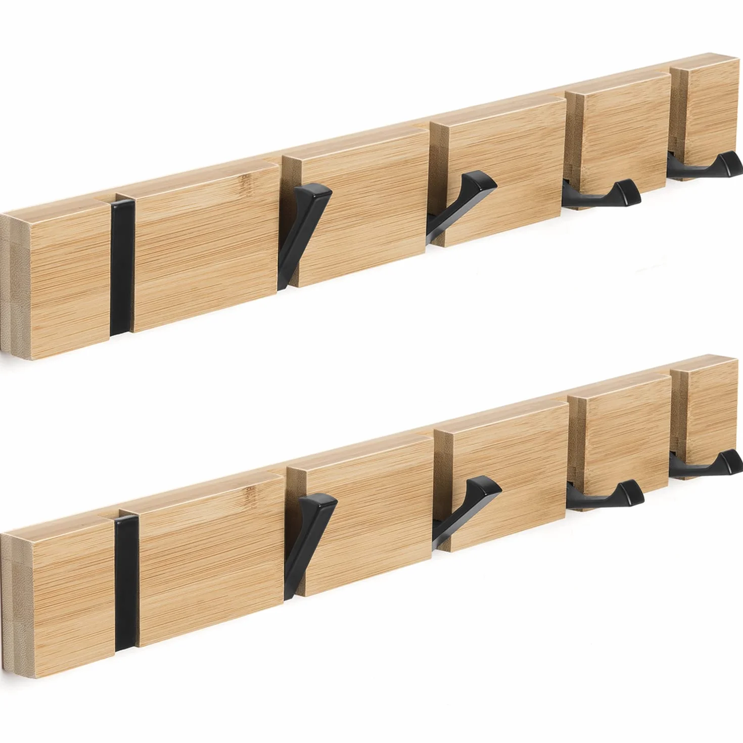 Drewniane wieszaki ścienne ANVODE 2 sztuki składane 5 haków 42 cm