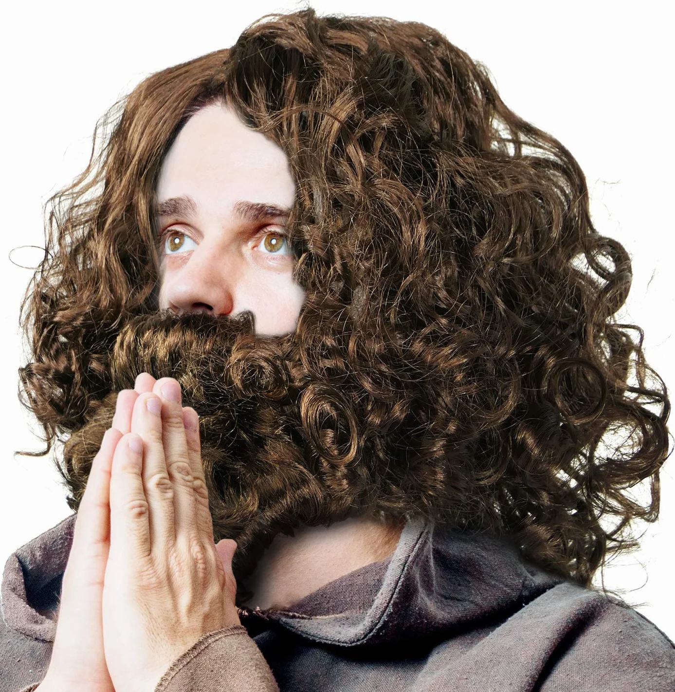Peruka z brod - Jezus | Prorok | Guru | Hipster | Szczur leny | Czowiek pierwotny w kolorze brzowym na karnawa i imprezy z motywami