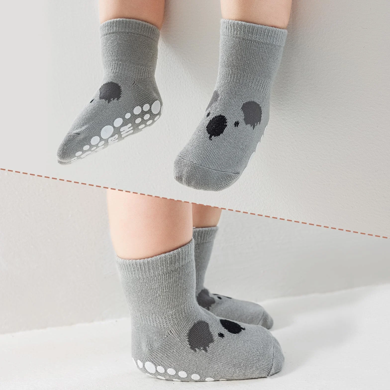 SockWaddles skarpetki dziecięce, 5 par oddychających skarpetek antypoślizgowych dla dzieci z ABS, skarpetki do raczkowania dla dzieci z bawełny, zwierzętami i jednorożcami