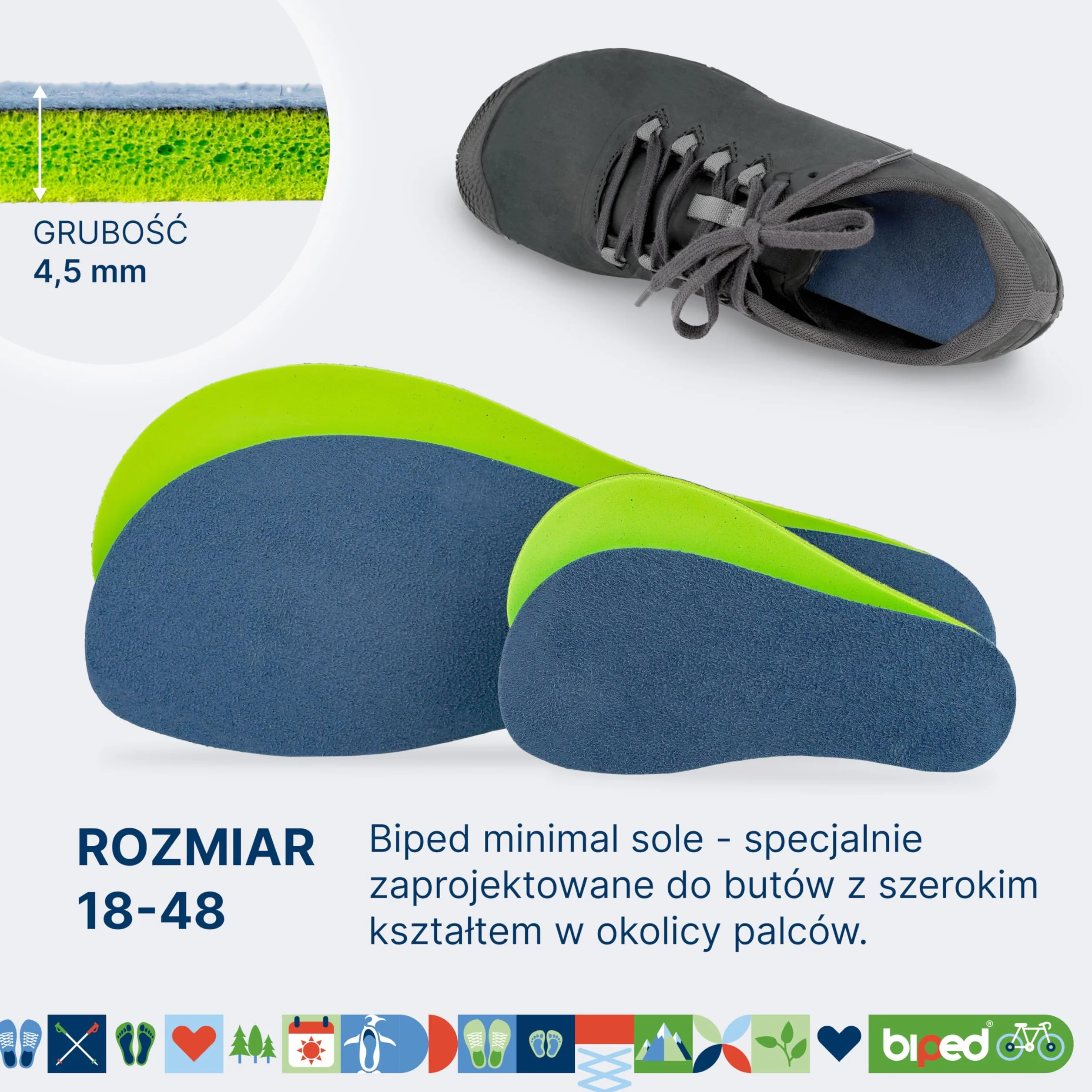 biped minimal sole ASTORGA - 2 pary wkładek do butów minimalistycznych i barefoot - aksamitnie miękkie wkładki z wysokiej jakości weluru - wkładki do butów barefoot dla dorosłych i dzieci(44)