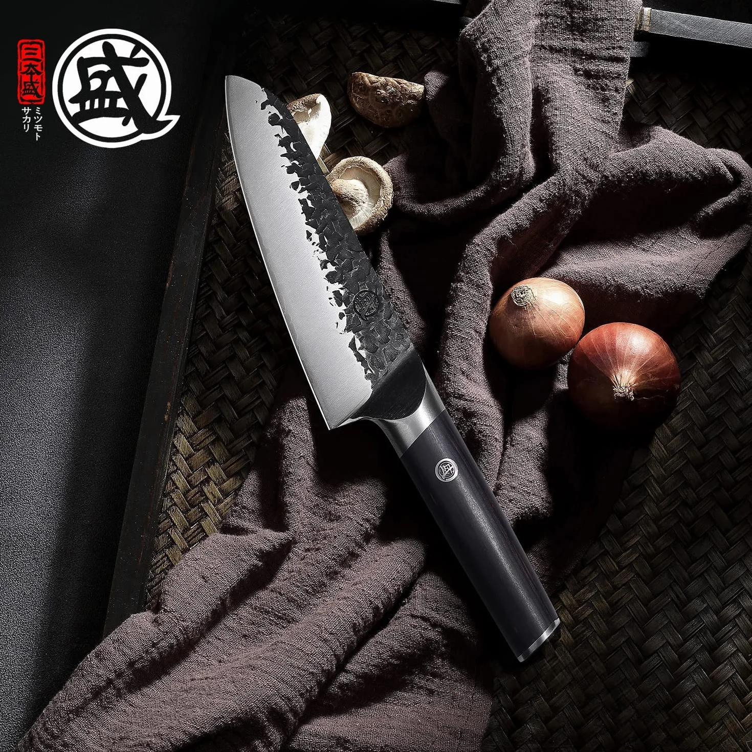 MITSUMOTO SAKARI 18 cm Nóż Santoku Szefa Kuchni, Ręcznie Kuty Japoński Nóż Kuchenny z Drewna Pakkawood