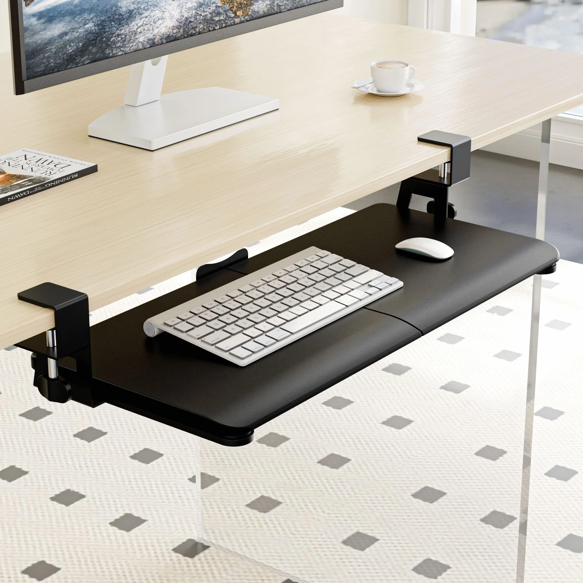 ERGOMAKER Półka na klawiaturę z uchwytem zaciskowym C, ergonomiczna, czarna