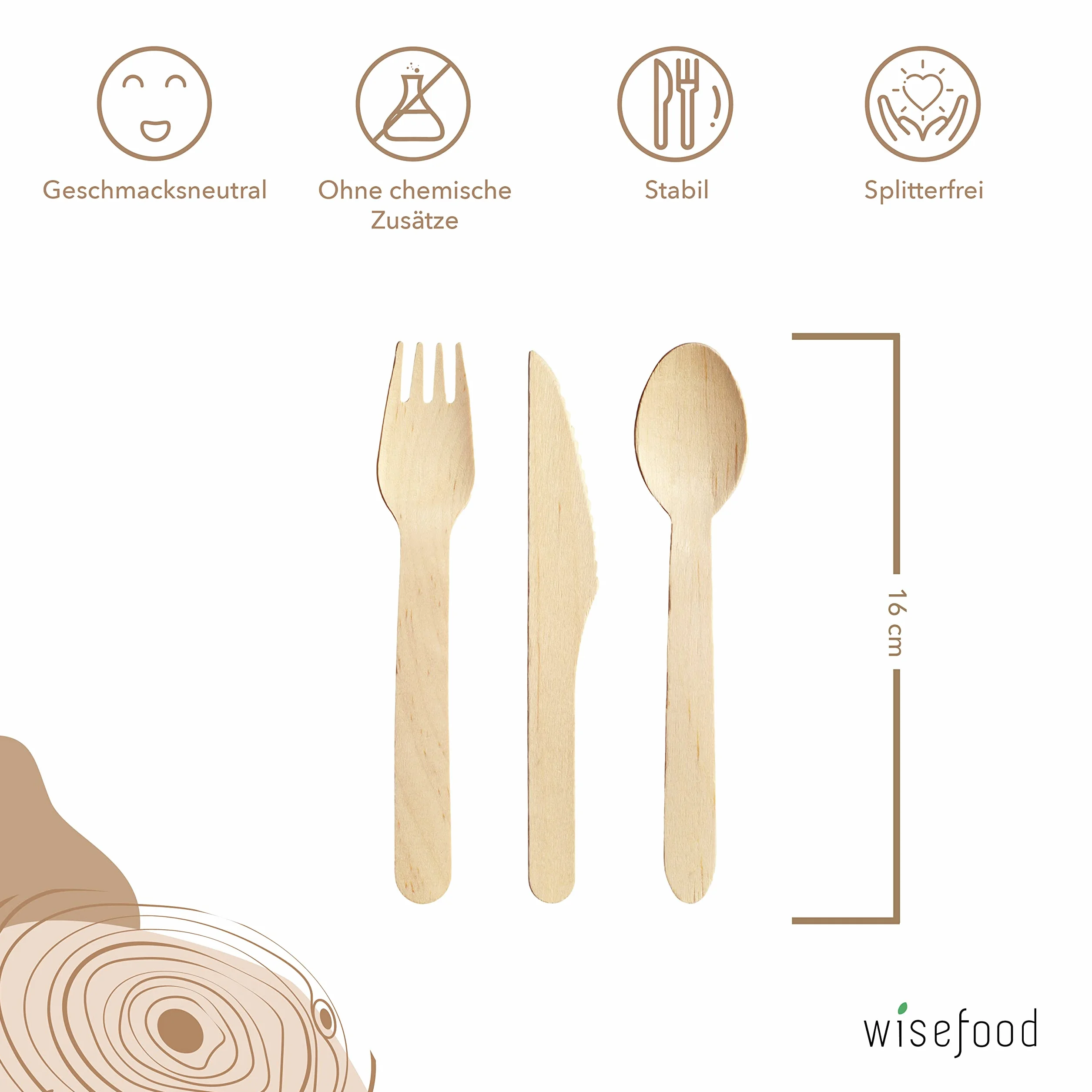 wisefood Jednorazowe łyżki drewniane 16 cm, 20 sztuk, biodegradowalne sztućce