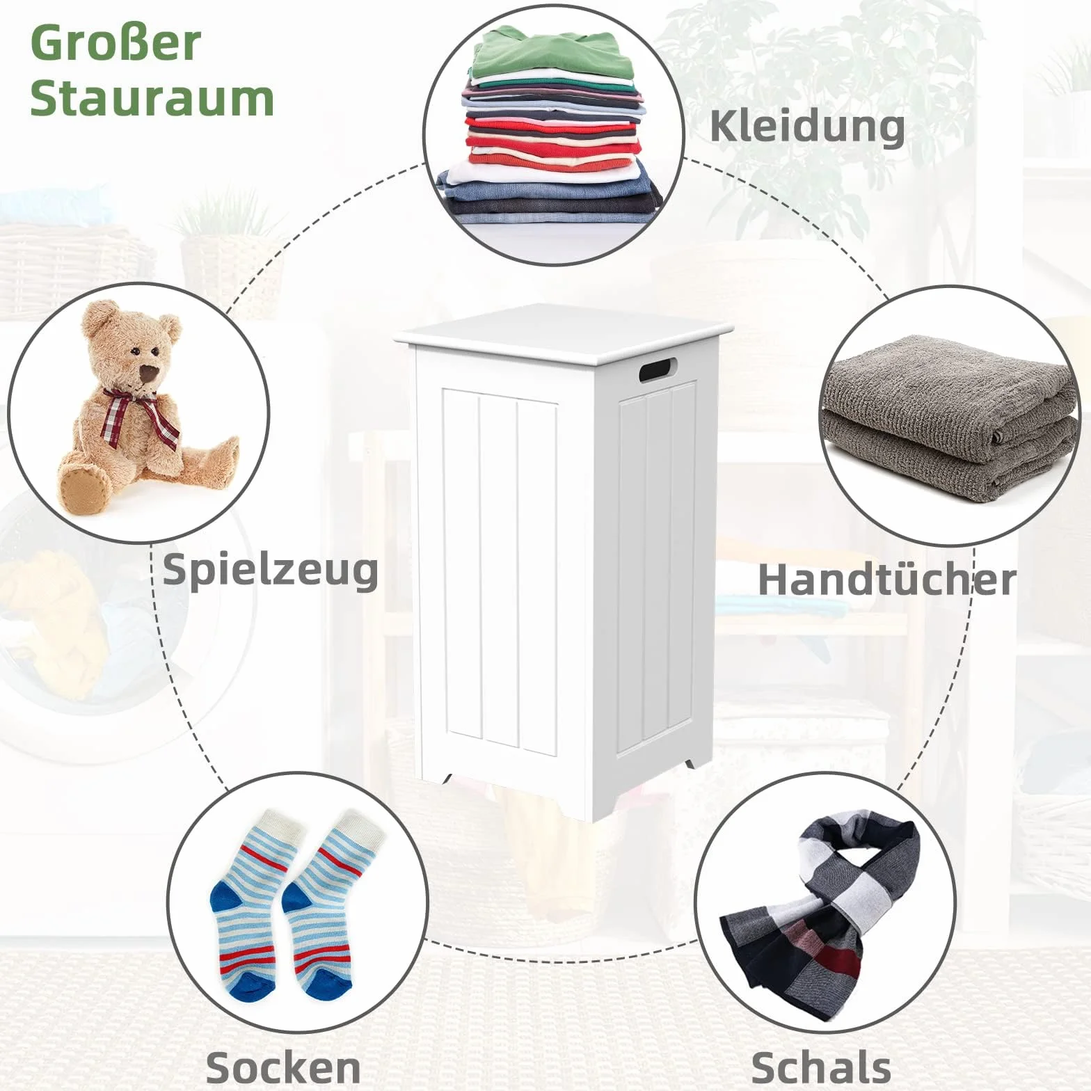 COSTWAY Wolnostojąca, drewniana szafka na pranie, z pokrywką, szafka łazienkowa, biała